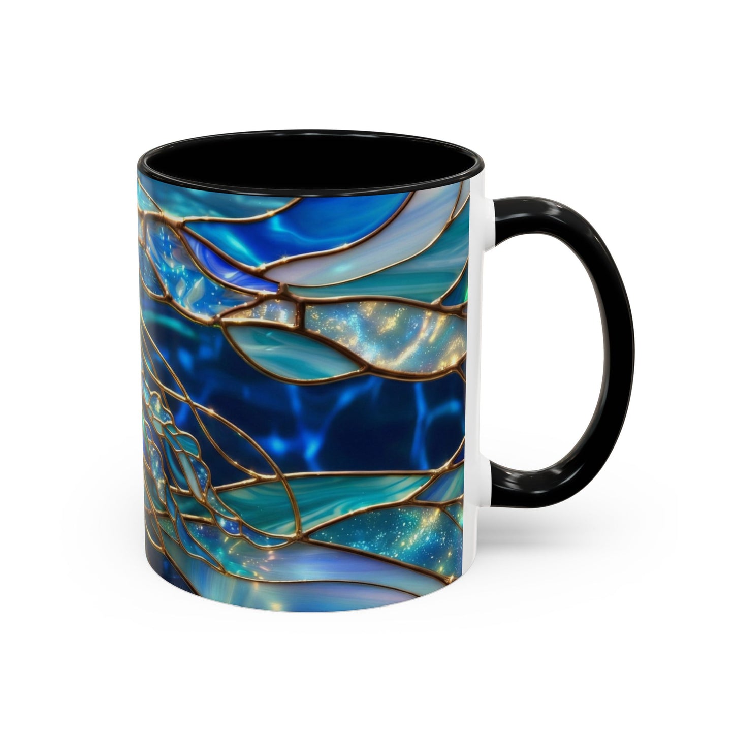 Stained Glass Jellyfish Mug, Ocean Art Coffee Cup, Nautical Sea Life Mug, Blue Teal Gold Glass Style Mug, Gift For Ocean Lovers Decor