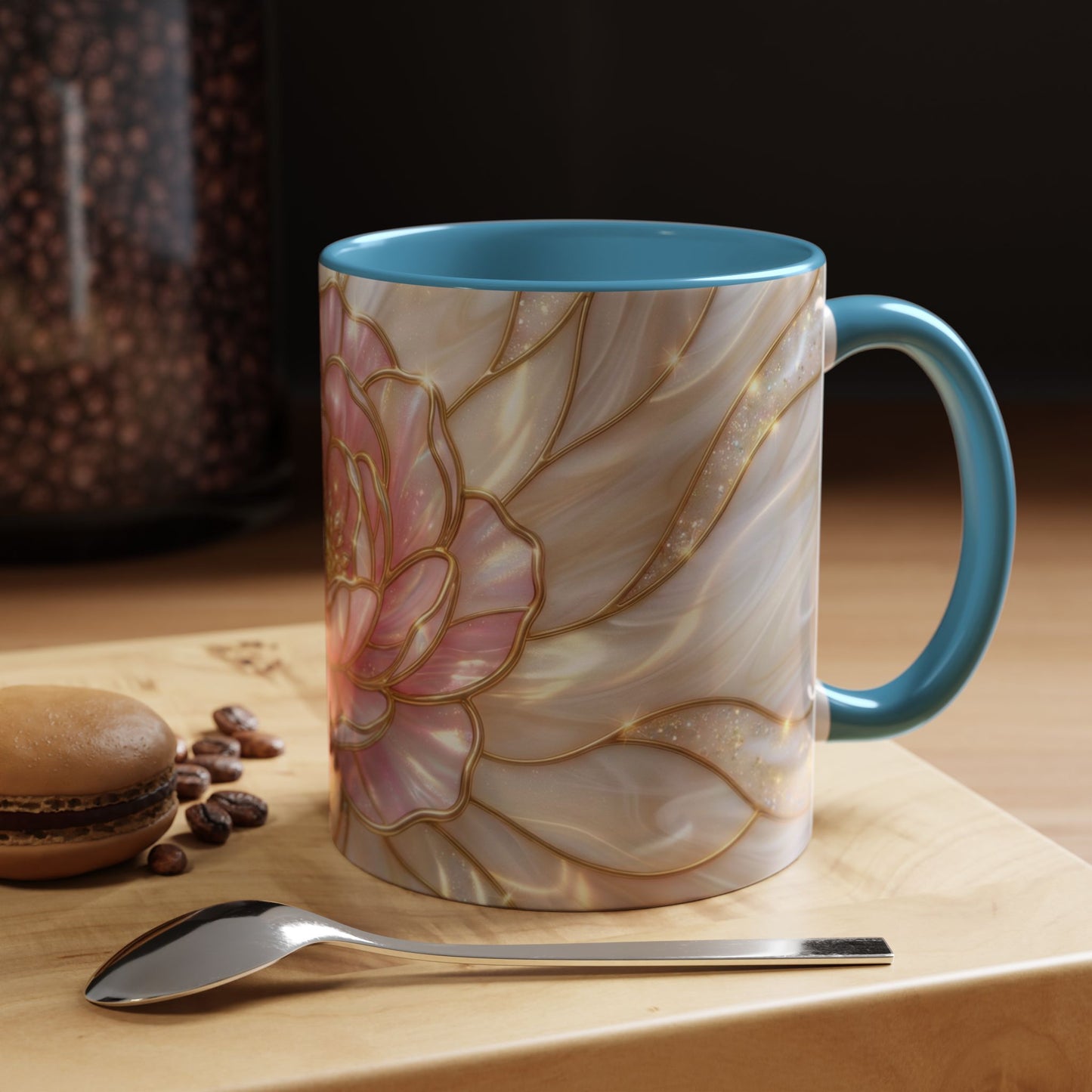 Pink Peony Stained Glass Mug, Gold Floral Coffee Cup, Elegant Flower Gift For Her, Fairycore Tea Cup, Mothers Day Present, Pearl Art Decor