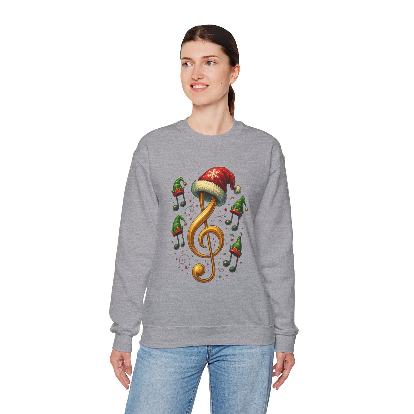 Christmas Music Note Sweatshirt, Holiday Treble Clef Sweater With Santa Hat, Festive Music Lover Gift, Cozy Winter Crewneck Unisex Top