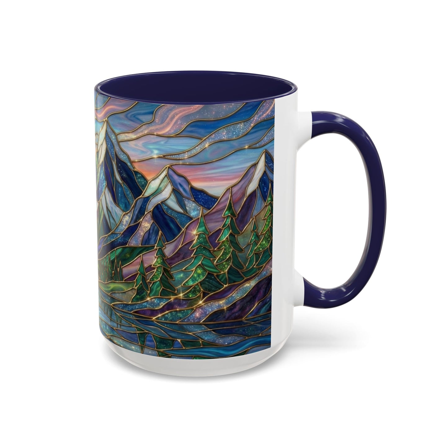 Stained Glass Mountain Mug, Sunset Mountain Landscape Coffee Cup, Nature Ceramic Mug With Forest And River, 11oz 15oz Gift