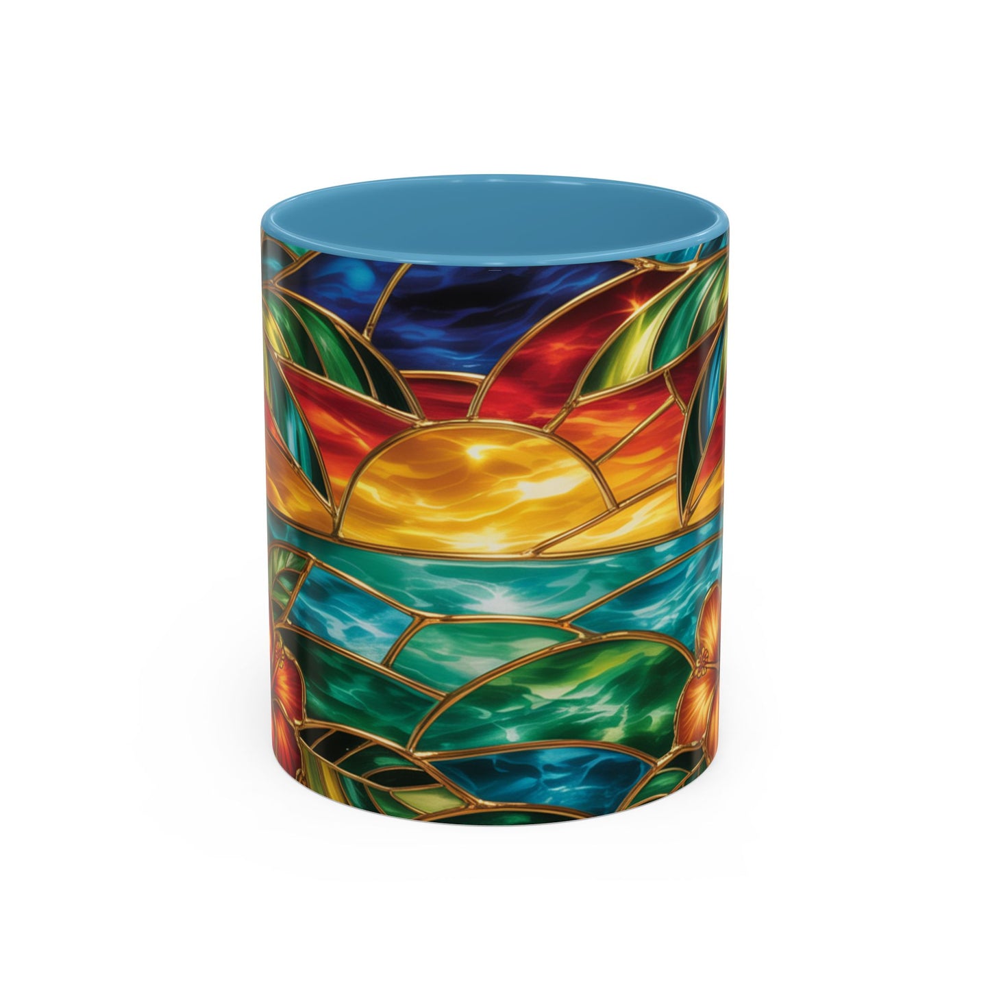 Stained Glass Tropical Sunset Mug, Hibiscus Flower Coffee Cup, Beach Lover Gift, Colorful Palm Tree Mug, Coastal Art Drinkware, Summer Cup