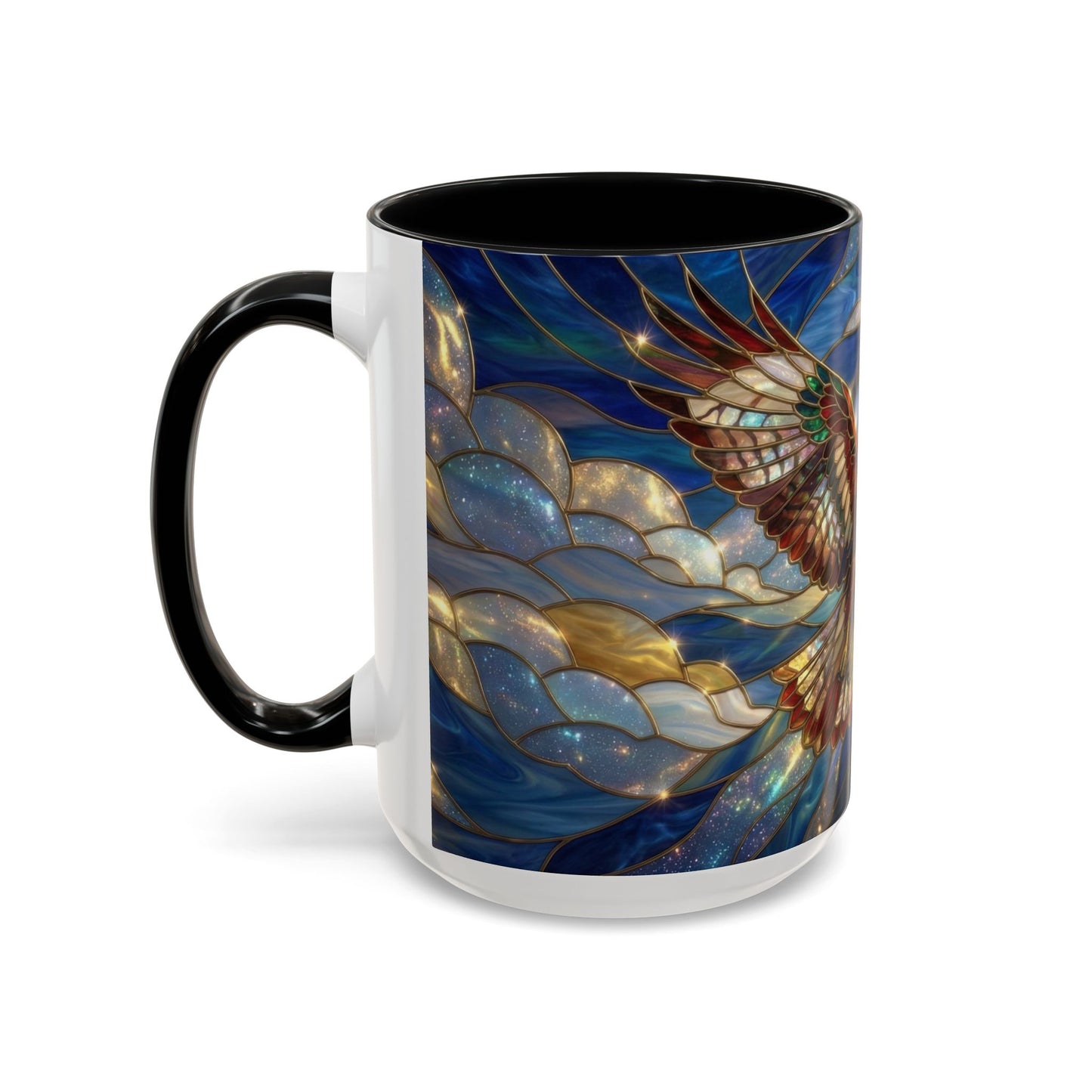 Stained Glass Hawk Mug, Soaring Bird Coffee Mug, Nature Art Hawk Cup, Bird Lover Gift, Stained Glass Style Animal Mug