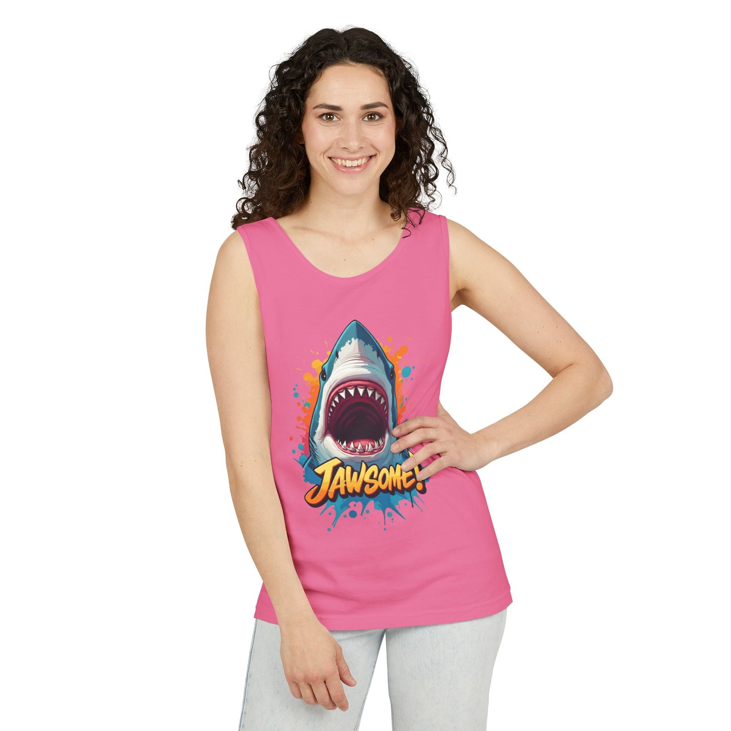 Jawsome Shark Graphic Tank Top | Funny Retro 90s-Style Shark Tee for Men and Women | Bold Ocean Print, Humor Gift, Summer Trending