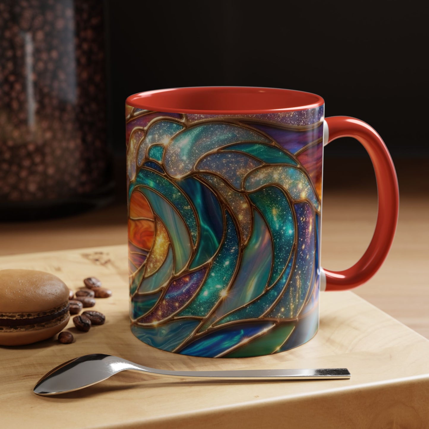 Stained Glass Wave Mug, Cosmic Ocean Coffee Cup, Celestial Sunrise Tea Mug, Surfer Beach Decor Gift, Starry Sea Art, Ocean Lover Cup