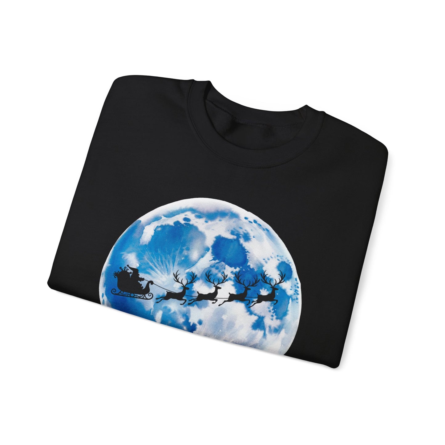 Santa And Reindeer Full Moon Christmas Sweatshirt, Holiday Night Sky Sweater, Cozy Unisex Crewneck, Festive Gift For Christmas Lovers