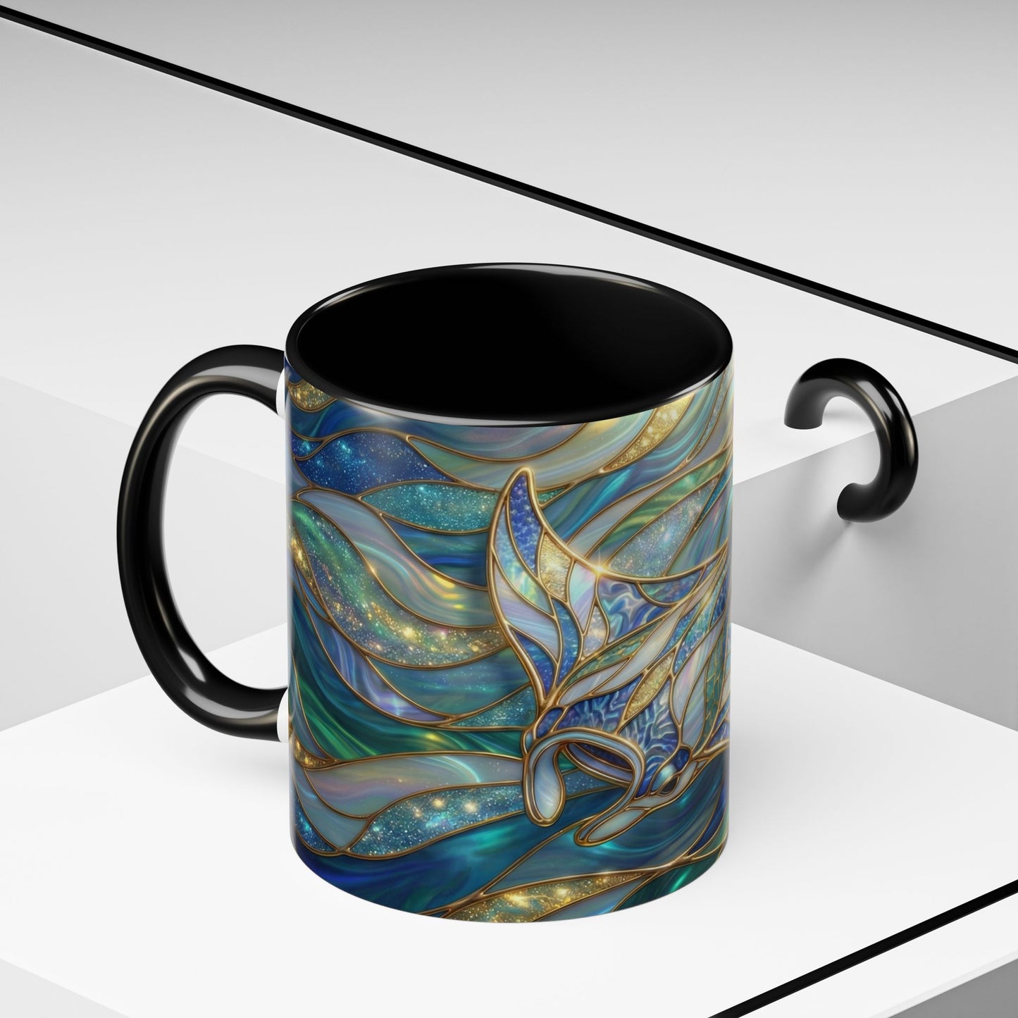 Stained Glass Manta Ray Mug, Ocean Coffee Cup, Manta Ray Art Mug, Nautical Gift, Coastal Decor Mug, Marine Life Coffee Cup