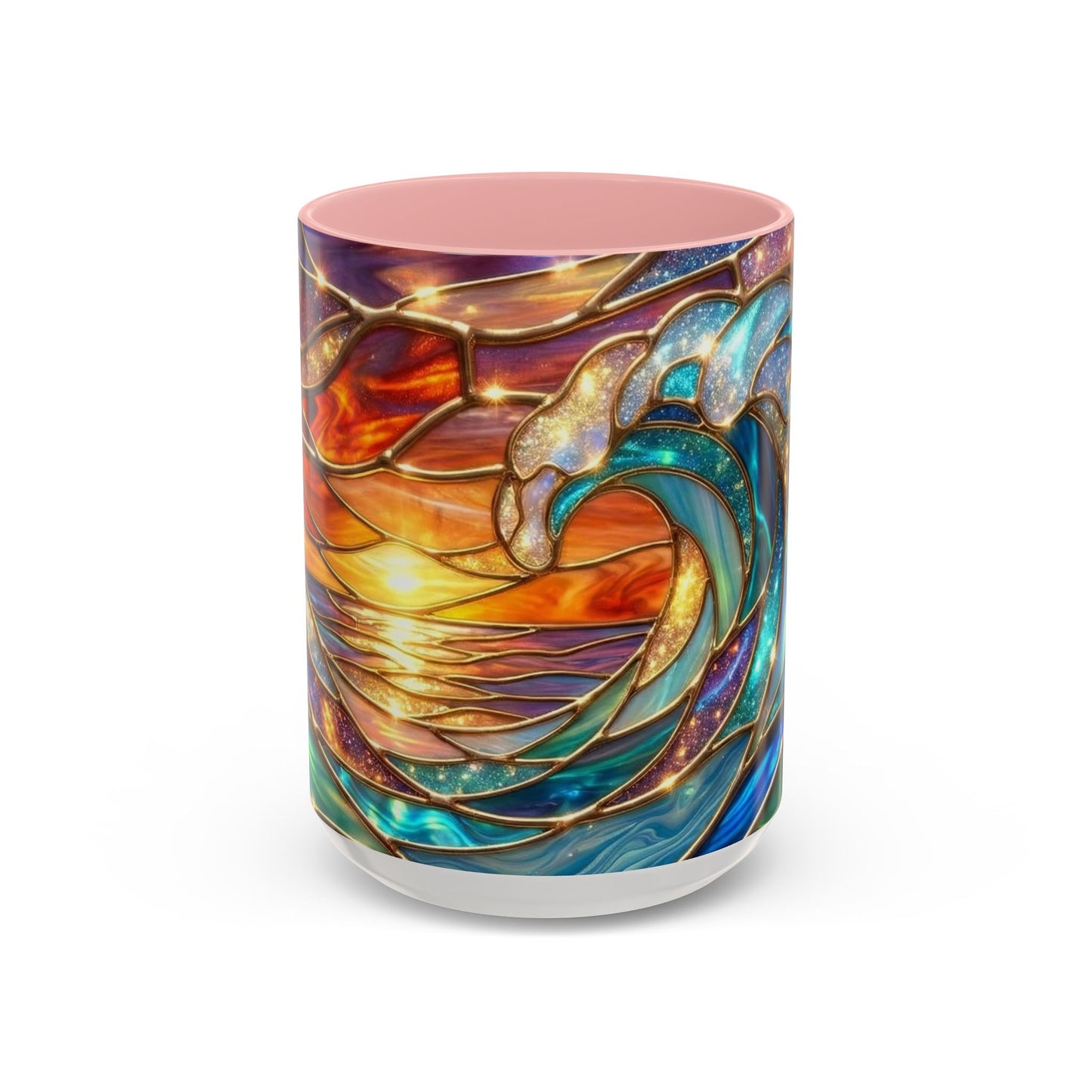 Stained Glass Wave Mug, Cosmic Ocean Coffee Cup, Celestial Sunrise Tea Mug, Surfer Beach Decor Gift, Starry Sea Art, Ocean Lover Cup