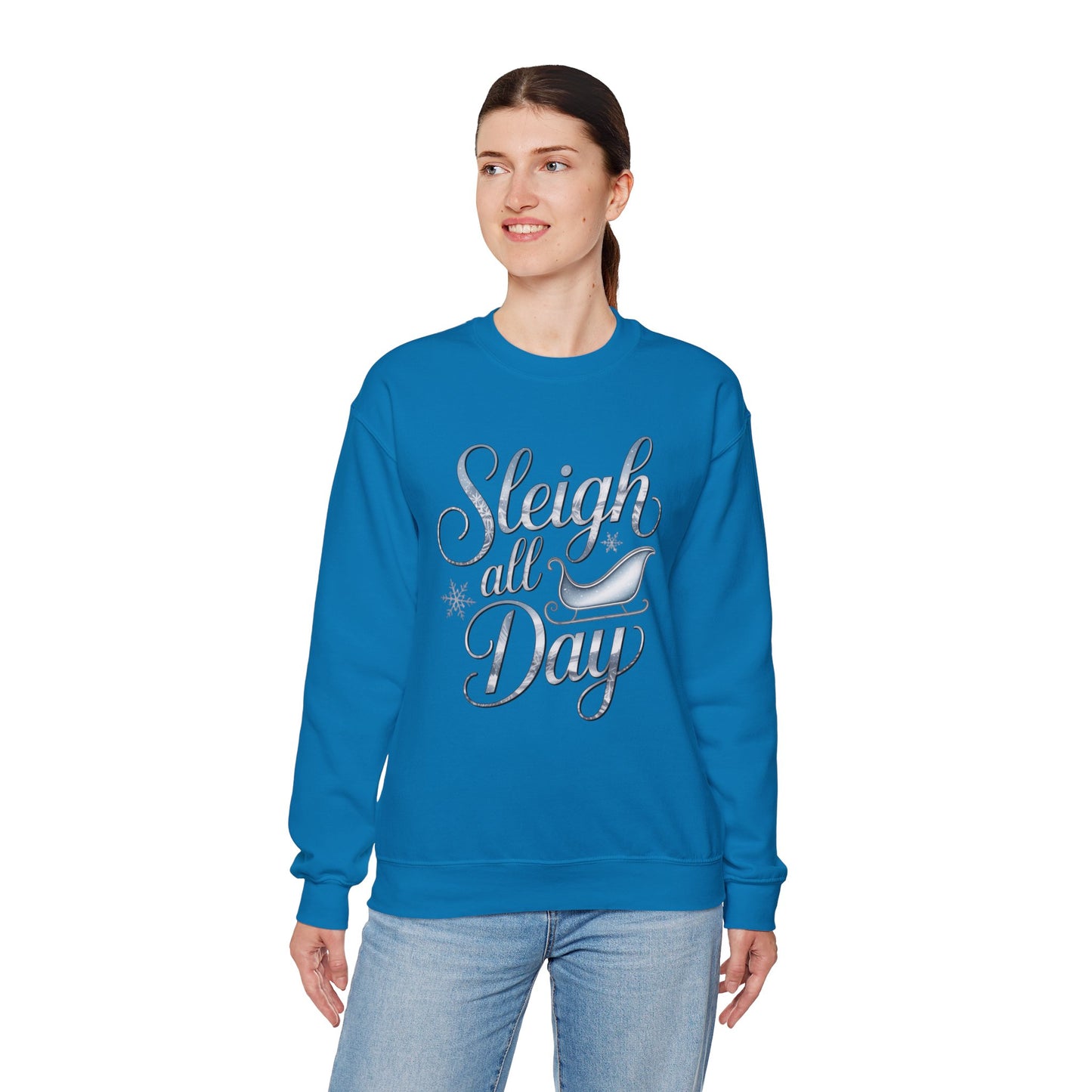 Sleigh All Day Christmas Sweatshirt, Funny Holiday Sweater, Cozy Unisex Crewneck, Cute Festive Winter Gift For Friends And Family