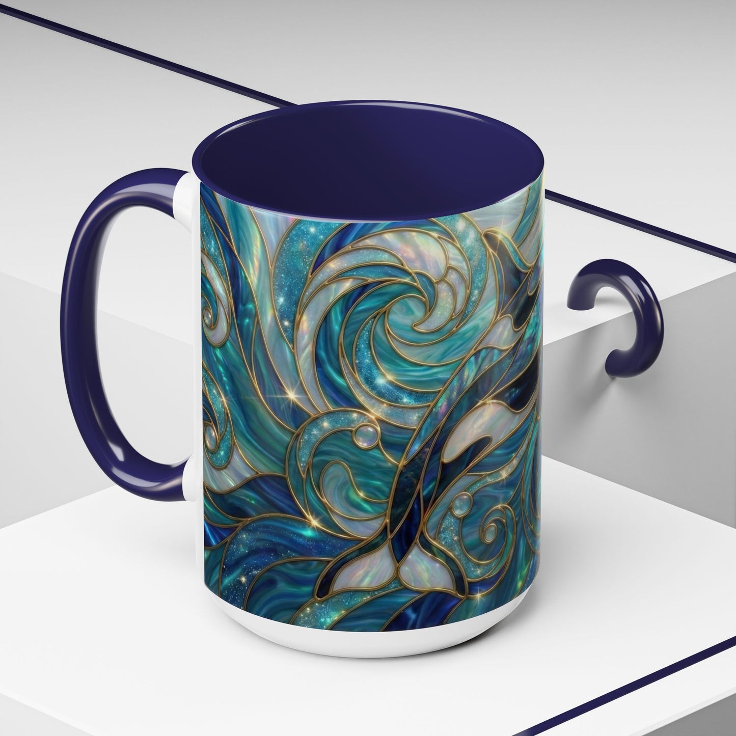 Orca Whale Coffee Mug, Ocean Art Mug, Stained Glass Whale Design, Marine Life Gift, Ceramic Coffee Cup, 11oz 15oz Waves Mug, Coastal Decor