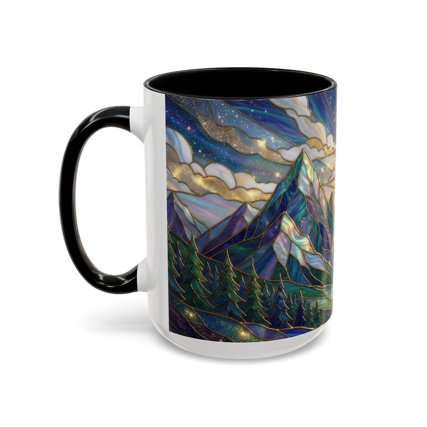Mountain Art Mug, Scenic Mountain Coffee Cup, Nature Lover Ceramic Mug, Stained Glass Style Landscape, 11oz 15oz Gift, Outdoor Hiking Mug, Unique Coffee Tea Cup