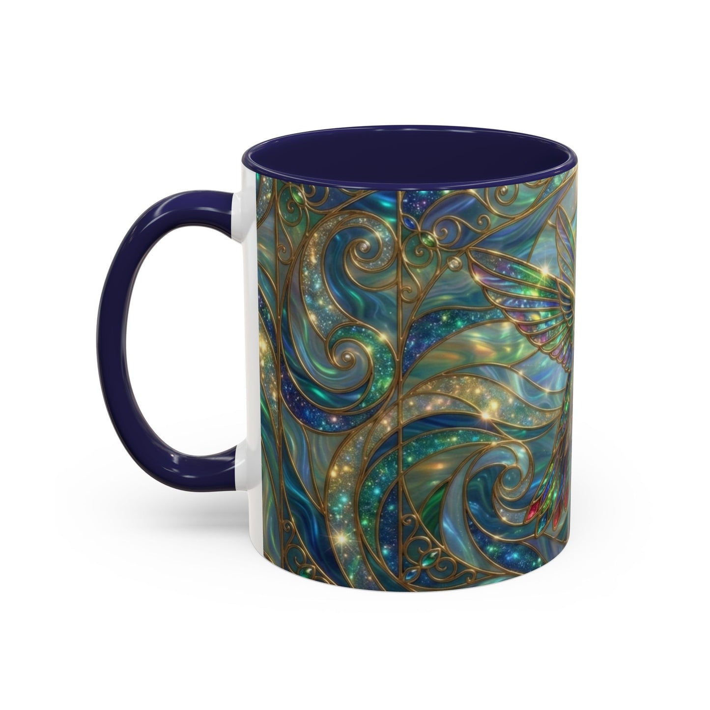 Hummingbird Stained Glass Mug, Colorful Art Coffee Mug, Bird Lover Gift, Nature Inspired Ceramic Mug, Tea Cup