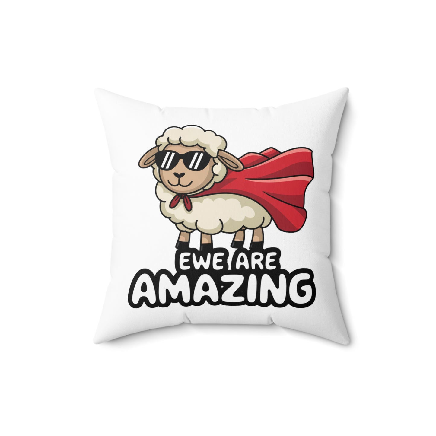 Funny Sheep Throw Pillow – "Ewe Are Amazing" Cute Animal Pun Cushion, Superhero Sheep Gift, Farmhouse or Kids Room Decor