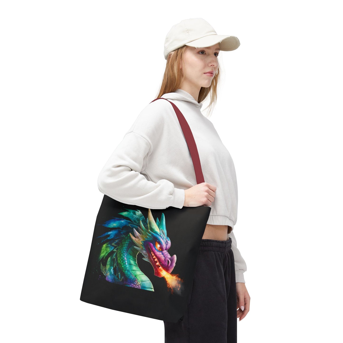 Double-Sided Fierce Dragon Canvas Tote - Colorful Fire-Breathing Fantasy, Eco Reusable Bag, Gift for Dragon Lover