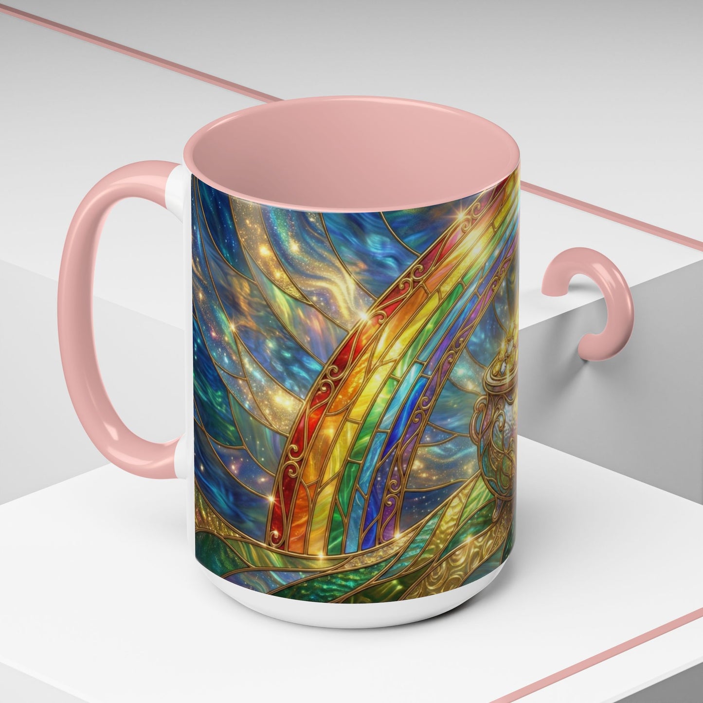 Stained Glass Pot of Gold Mug, Rainbow Coffee Cup, St Patricks Day Gift, Magical Fantasy Tea Mug, Celestial Drinkware, Lucky Irish Gift