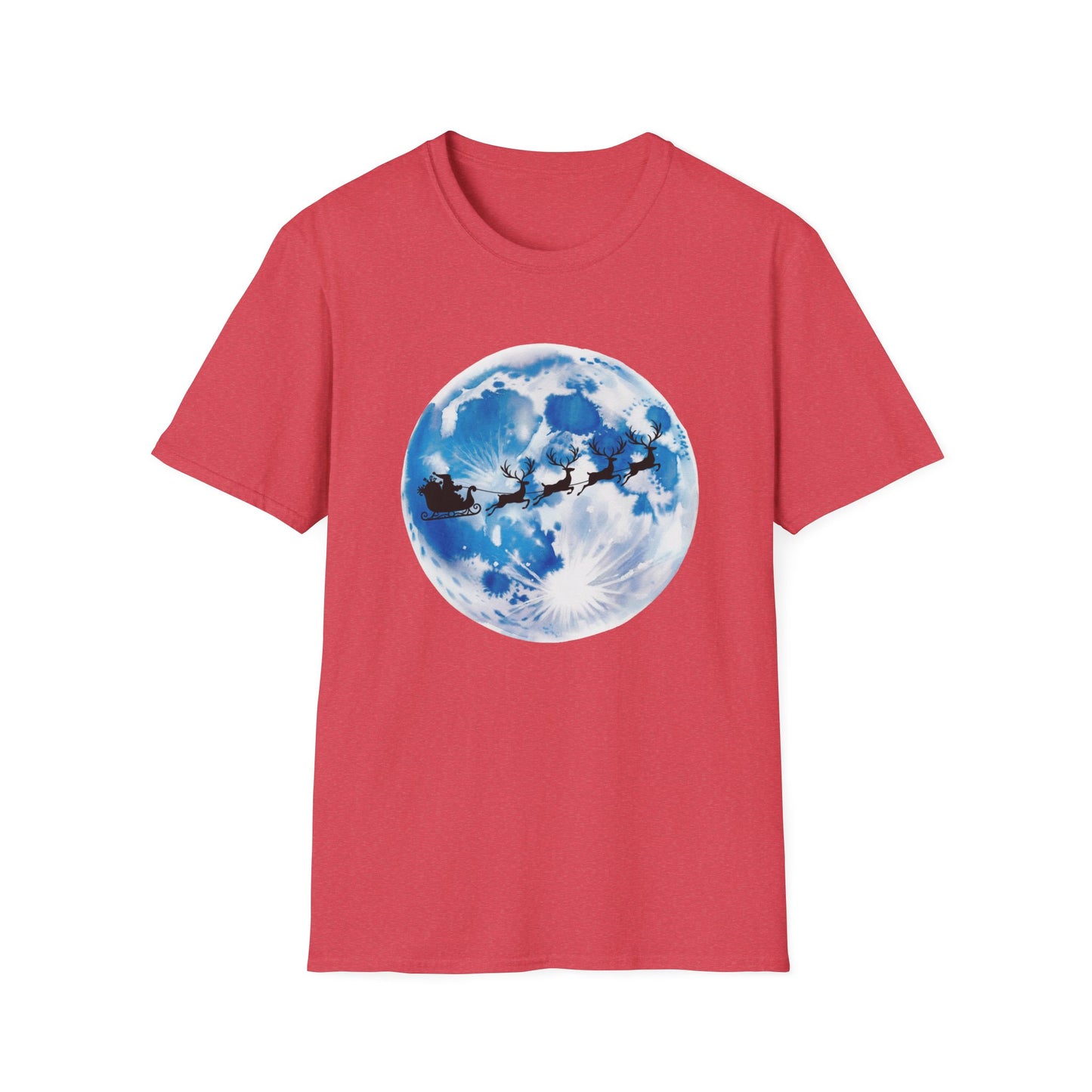 Santa Moon Christmas T-Shirt, Reindeer Sleigh Christmas Tee, Holiday Moonlight Xmas Shirt, Festive Christmas Graphic Tee, Winter Night Christmas Gift Tee