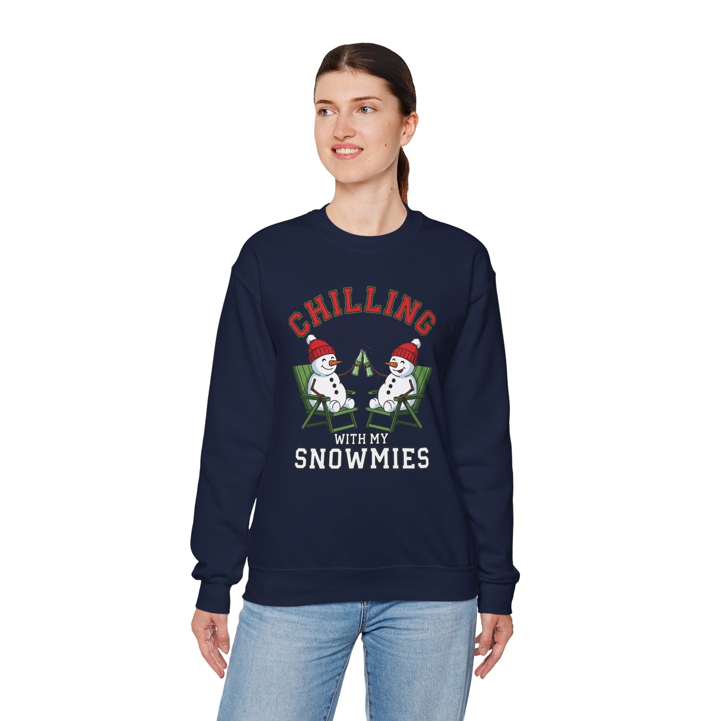 Chilling With My Snowmies Sweatshirt - Funny Christmas Snowman Sweater, Holiday Party Shirt, Cute Winter Gift, Matching Friends Xmas Top