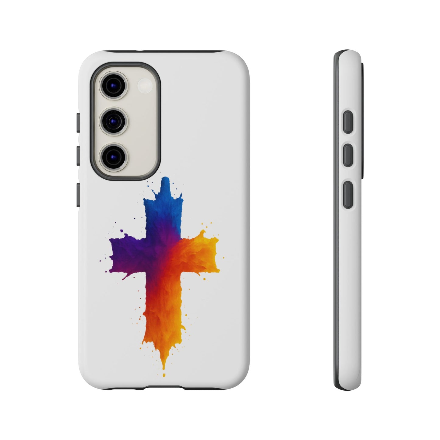 Christian Cross Phone Case – Vibrant Watercolor Design, Faith-Based Gift, Bible Verse Inspired Cell Cover