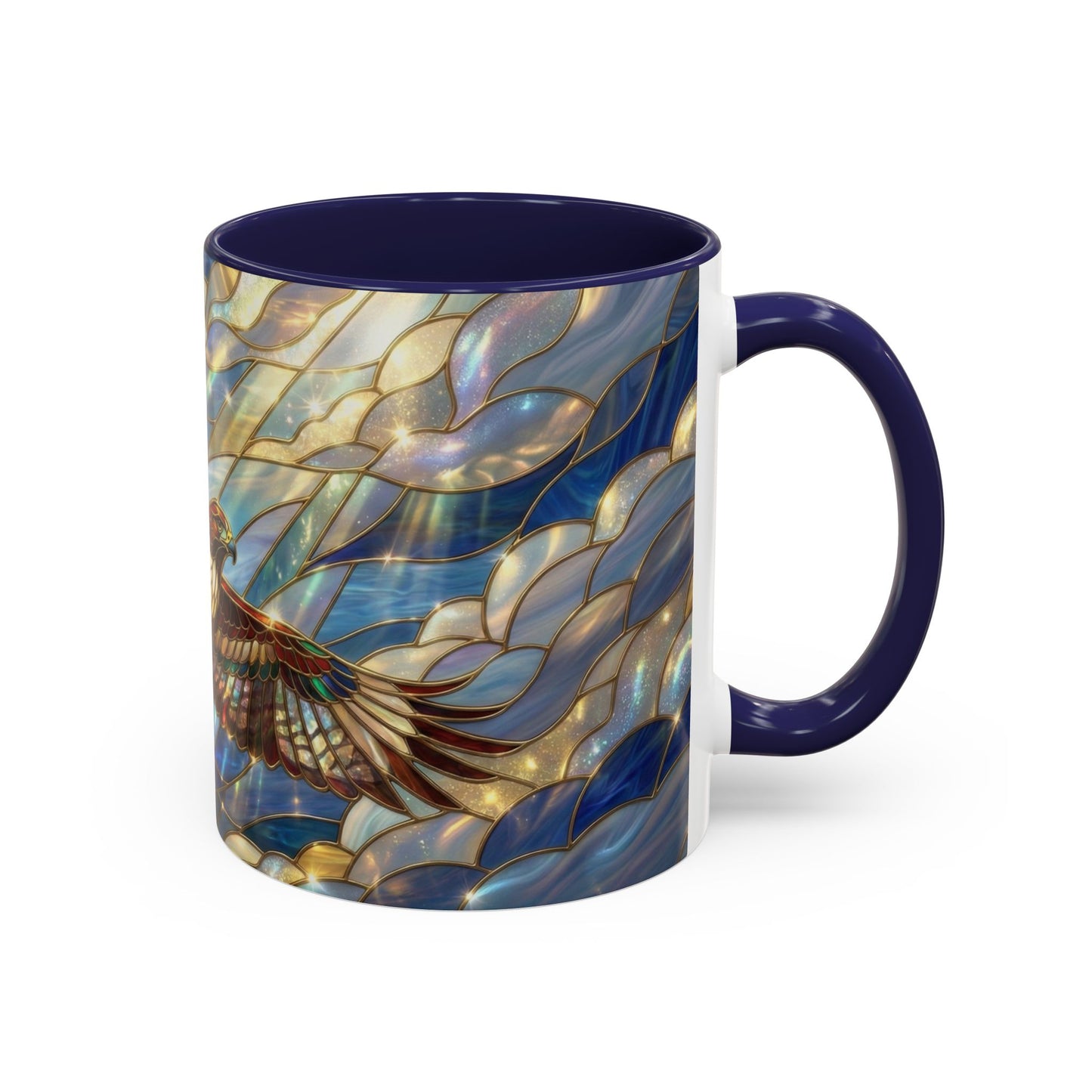 Stained Glass Hawk Mug, Soaring Bird Coffee Mug, Nature Art Hawk Cup, Bird Lover Gift, Stained Glass Style Animal Mug