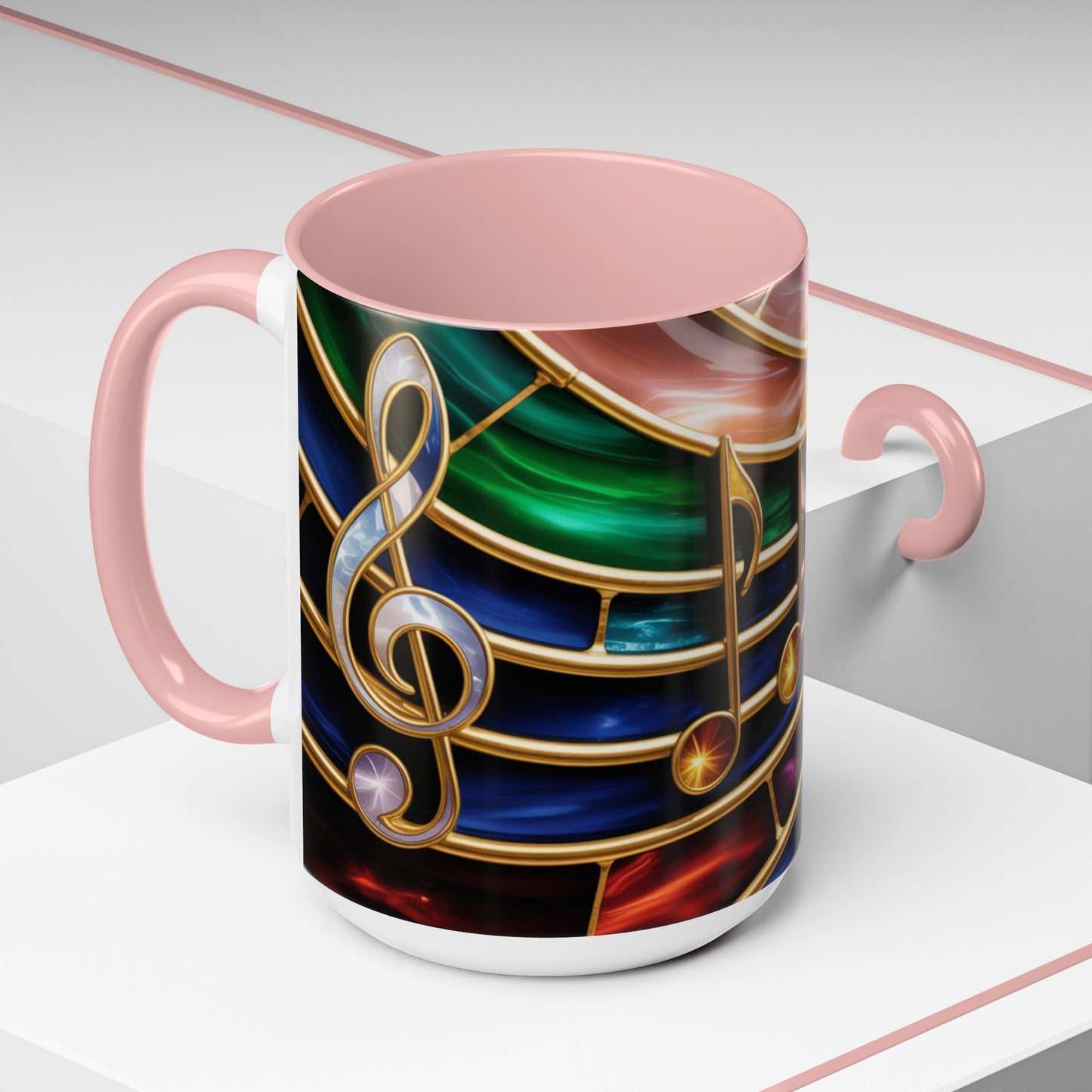 Stained Glass Music Mug, Musical Notes Coffee Cup, Colorful Treble Clef Mug, Musician Gift Idea, Music Lover Cup, Art Mug for Singers