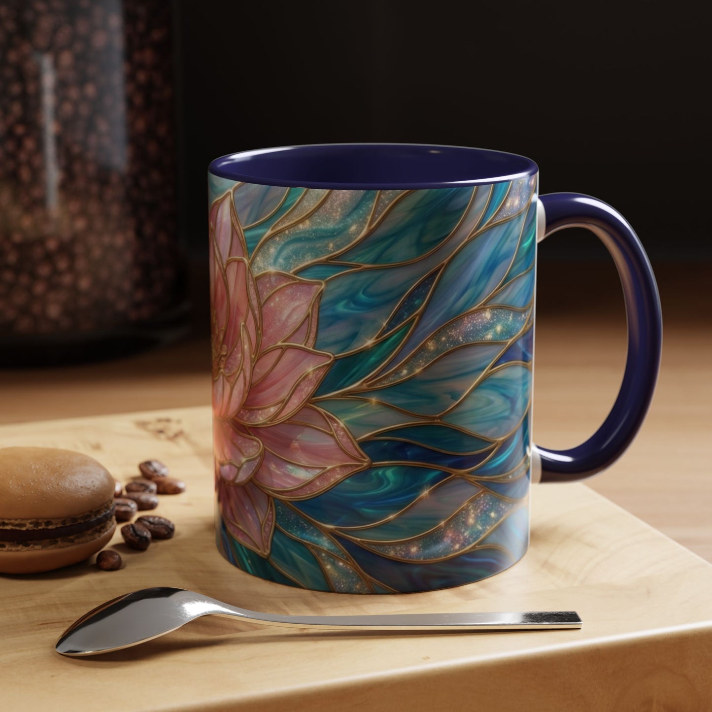 Pink Lotus Flower Mug, Stained Glass Style Coffee Cup, Spiritual Zen Gift For Women, Yoga Lover Tea Mug, Meditation Boho Floral Drinkware