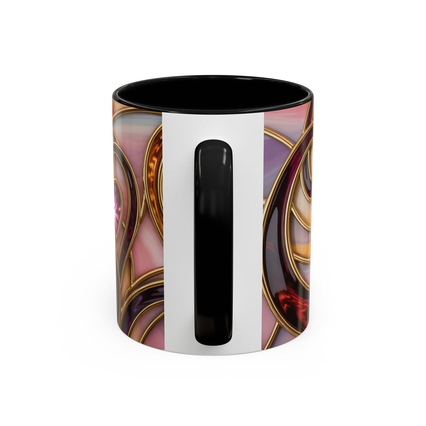 Stained Glass Heart Mug, Romantic Love Coffee Cup, Pink Red Gold Glass Style Mug, Valentine Gift For Her, Anniversary Wedding Decor