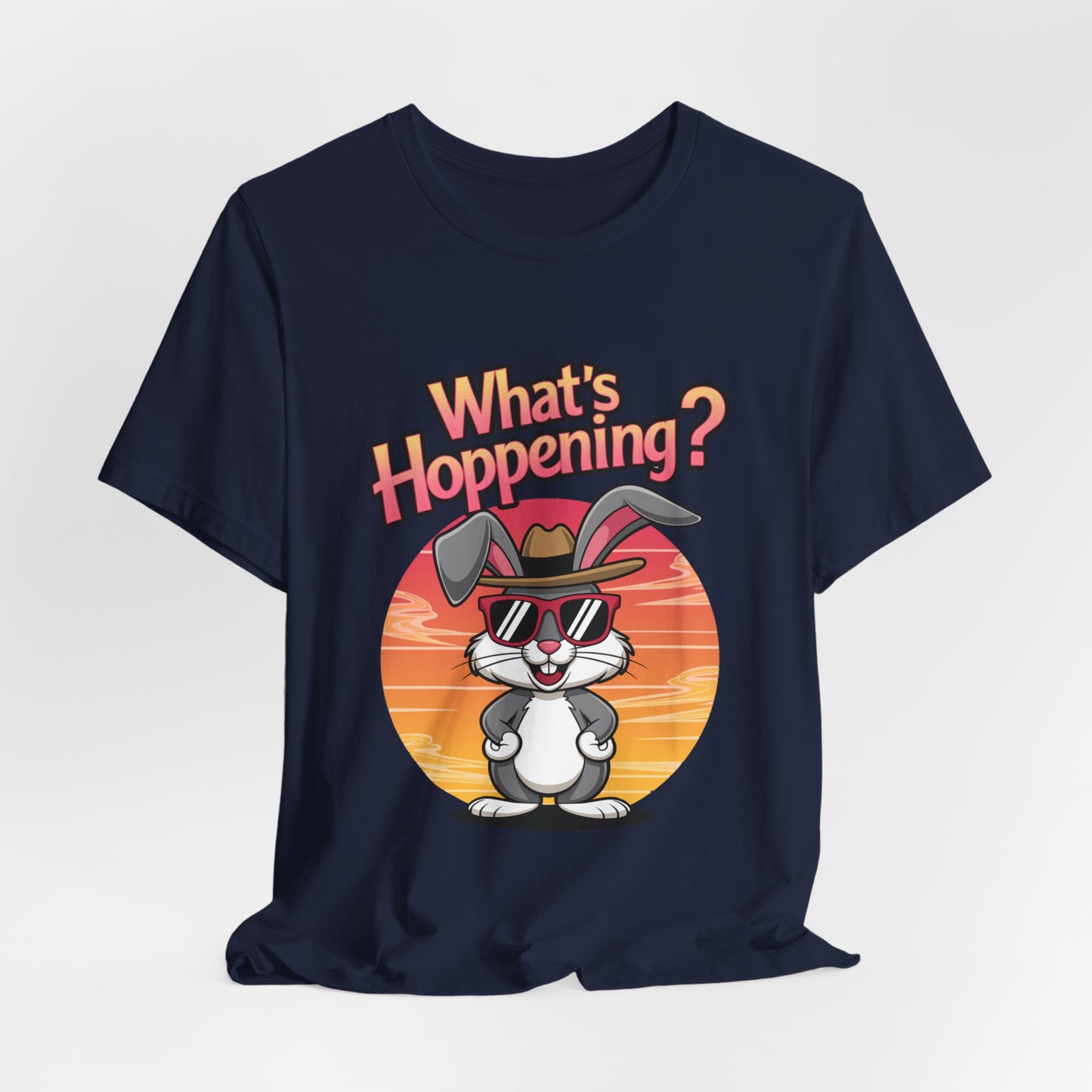 What’s Hoppening Funny Bunny Shirt – Cute Rabbit Pun T-Shirt – Sunset Graphic Tee for Animal Lovers, Easter, and Pun Enthusiasts