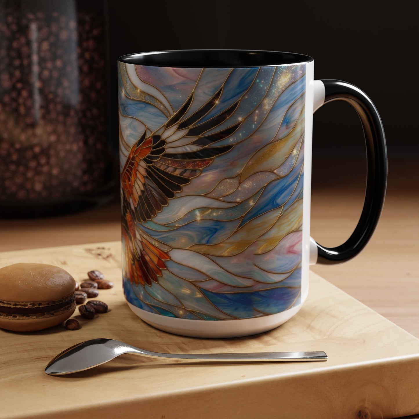 Hawk Coffee Mug, Stained Glass Hawk Mug, Bird of Prey Art Mug, Nature Lover Gift, Unique Ceramic Coffee Cup, 11oz 15oz Wildlife Mug