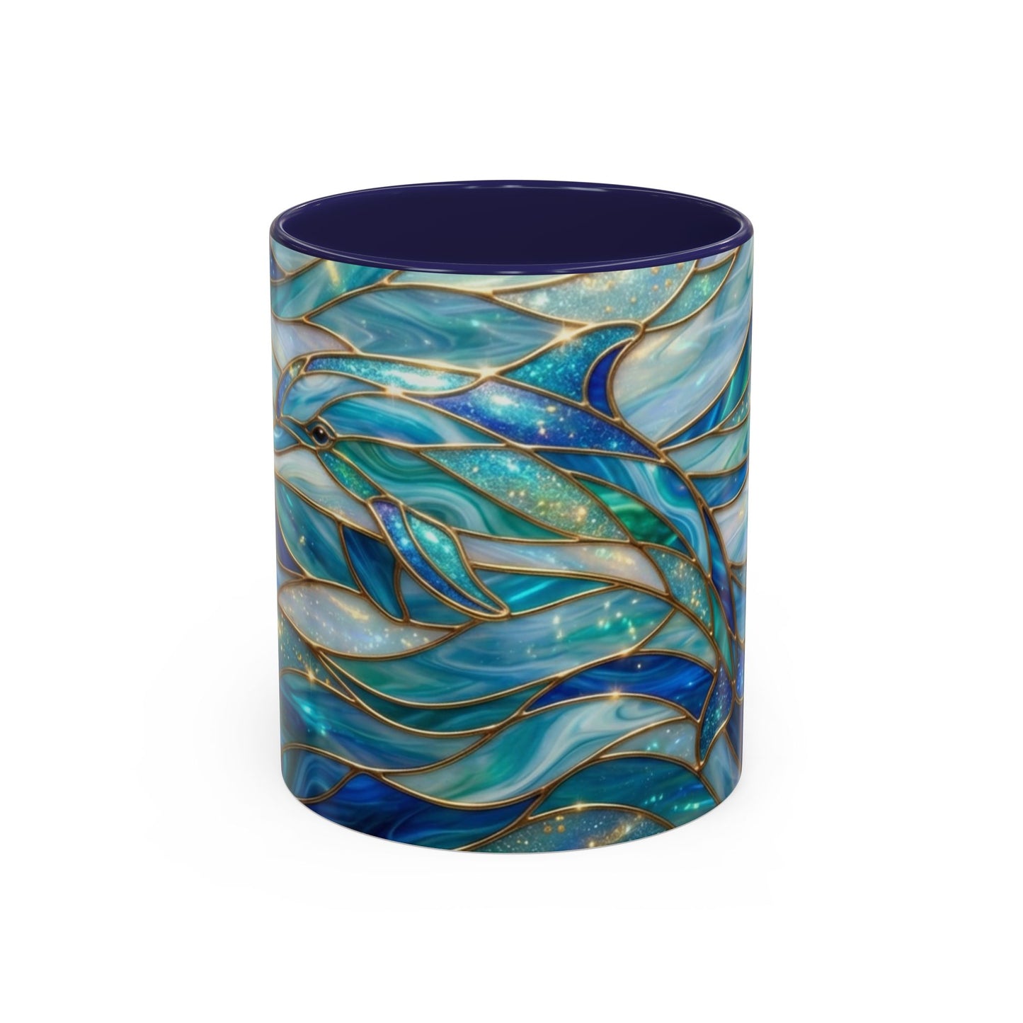 Stained Glass Dolphin Mug, Dolphin Coffee Cup, Ocean Art Mug, Sea Life Gift, Nautical Decor Mug, Coastal Dolphin Lover Gift
