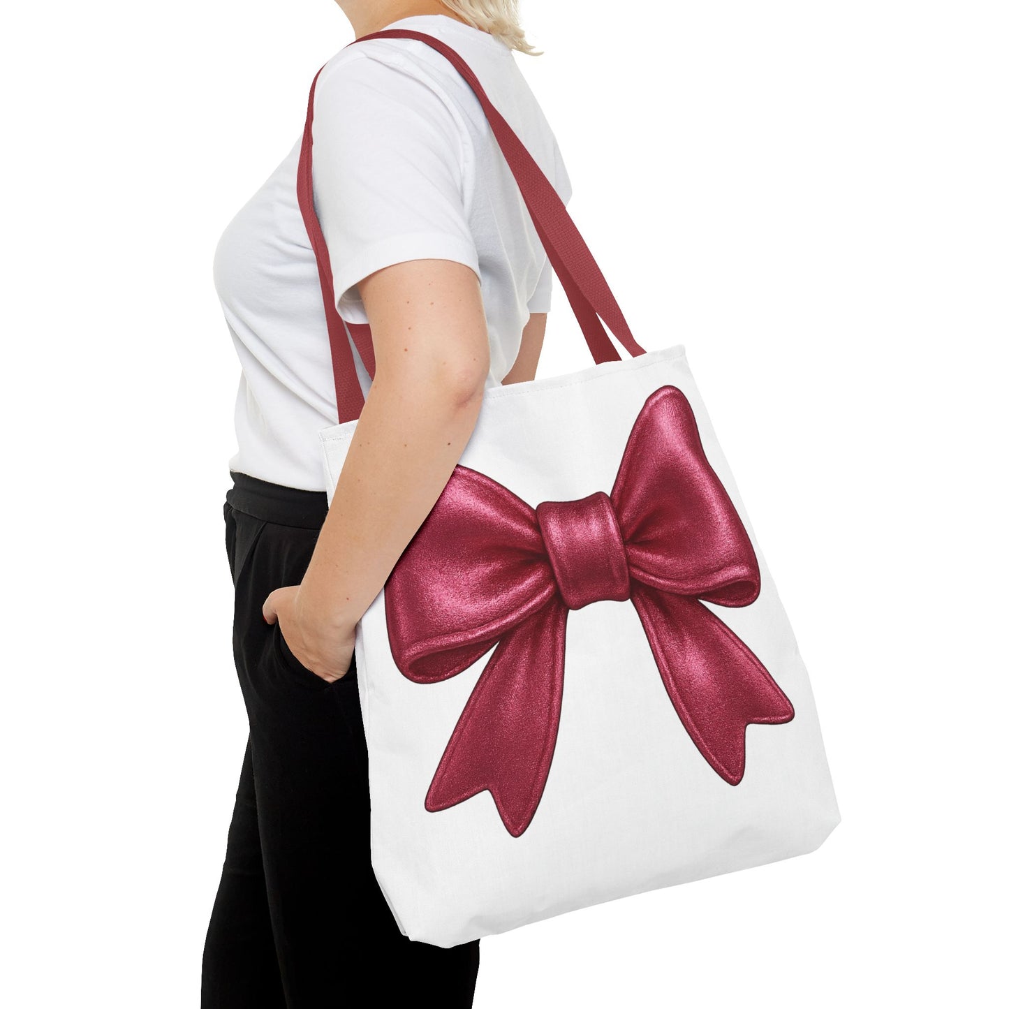 Chic Red Bow Tote Bag – Cute Girly Gift for Her, Fashionable White Bag with Red Handles, Kawaii Aesthetic Purse, Everyday Style