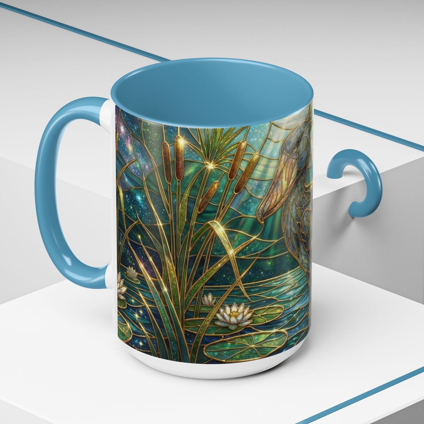 Shoebill Stork Mug, Stained Glass Bird Art, Prehistoric Animal Gift, Swamp Nature Coffee Cup, Galaxy Night, Ornithology Lover Present