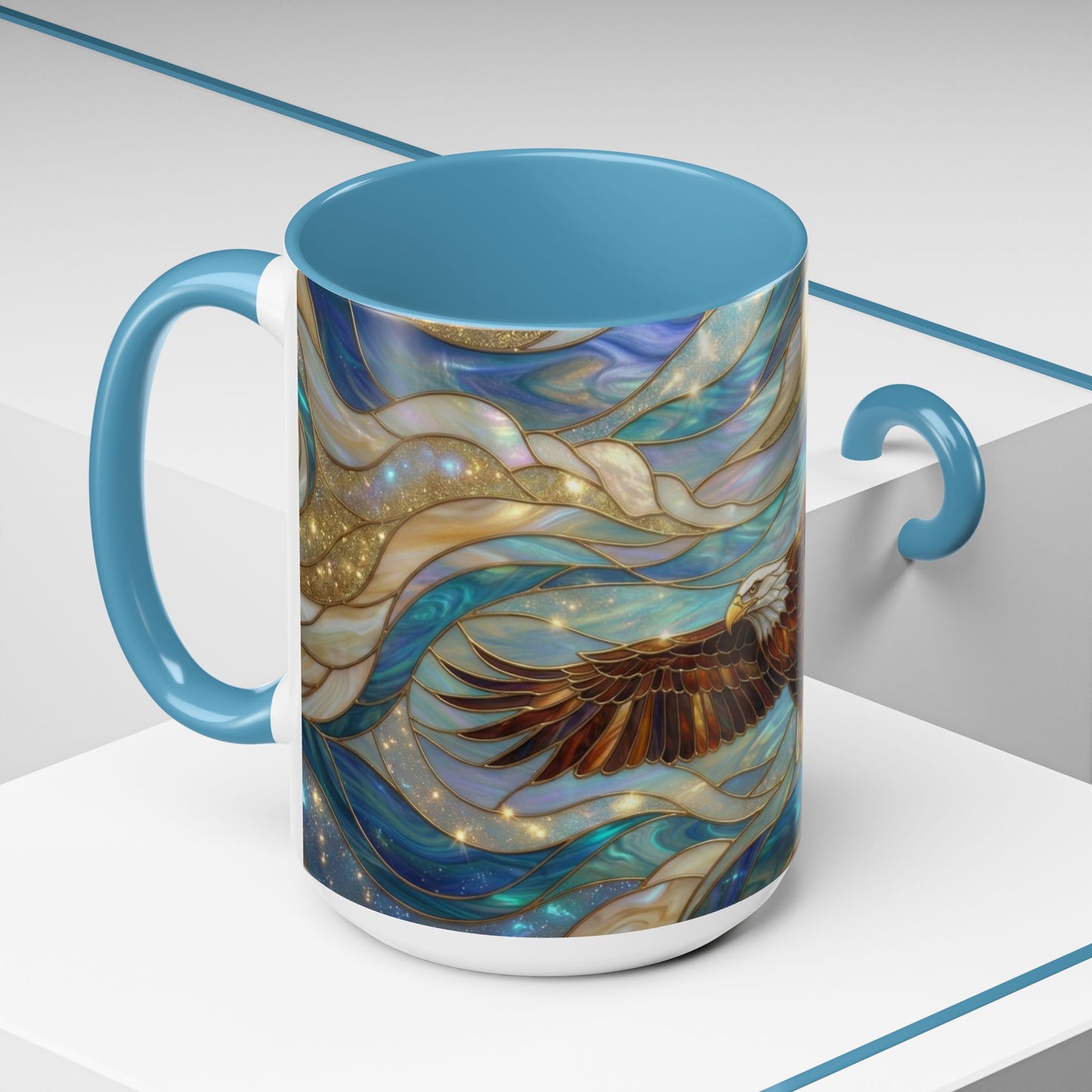 Stained Glass Eagle Mug, Bald Eagle Coffee Mug, Patriotic Eagle Cup, Wildlife Art Mug, Freedom Bird Mug, Nature Art Gift