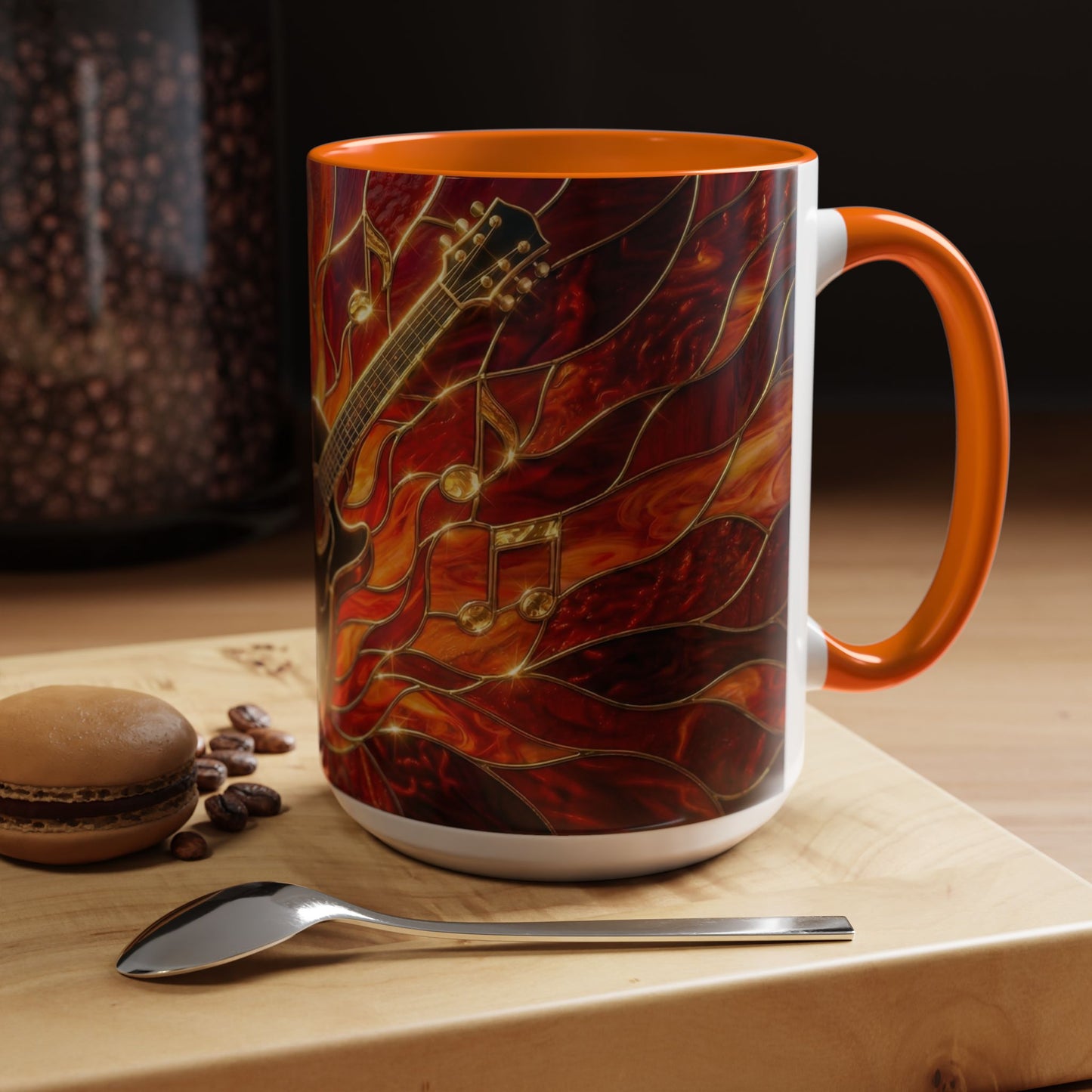 Stained Glass Guitar Mug, Fire Guitar Coffee Mug, Music Lover Gift Mug, Rock Guitar Art Cup, Musician Gift Mug, Guitar Lover Cup