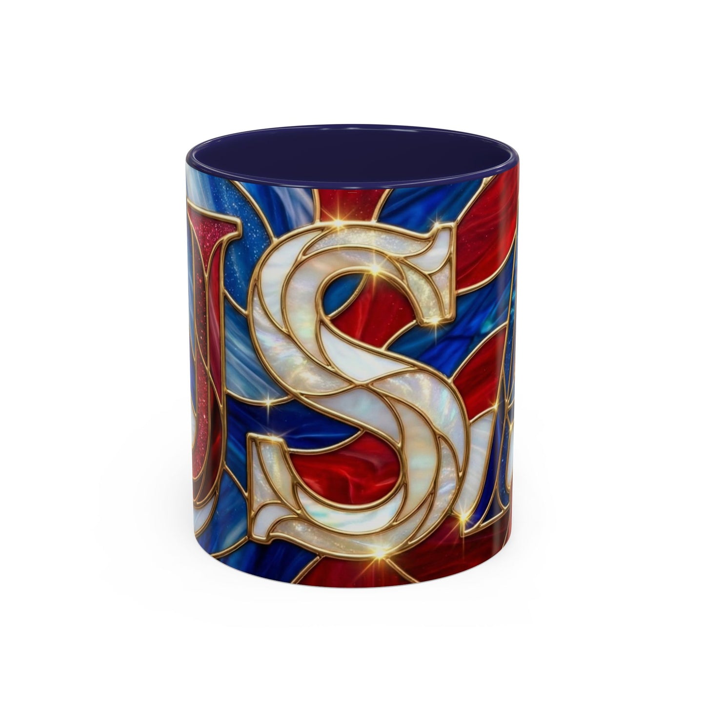 USA Patriotic Coffee Mug, Stained Glass USA Mug, Red White Blue Ceramic Mug, American Flag Style Mug, 11oz 15oz Mug