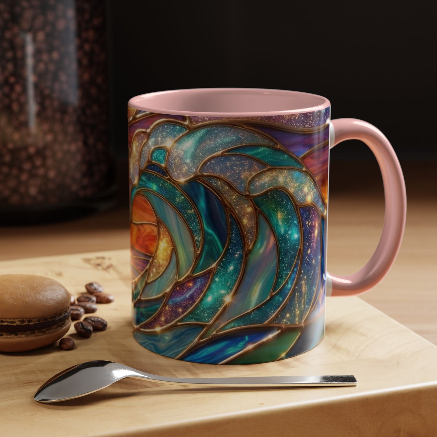 Stained Glass Wave Mug, Cosmic Ocean Coffee Cup, Celestial Sunrise Tea Mug, Surfer Beach Decor Gift, Starry Sea Art, Ocean Lover Cup