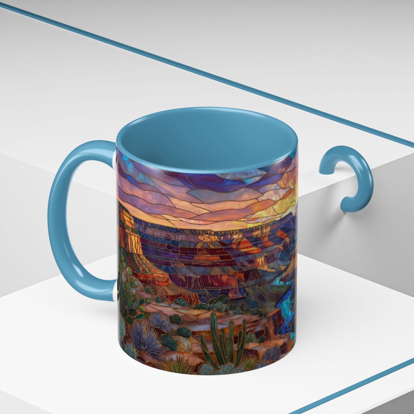 Stained Glass Grand Canyon Mug, Southwest Landscape Coffee Cup, Sunset Canyon Art Mug, Nature Gift For Hikers, Colorful Scenic Grand Canyon Illustration