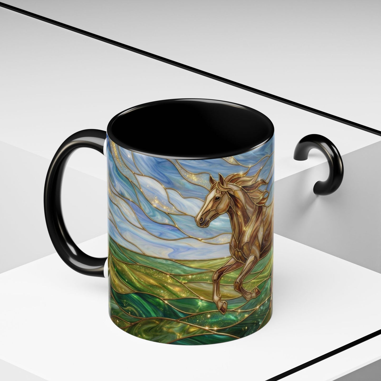Stained Glass Horse Mug, Horse Coffee Mug, Running Horse Cup, Equestrian Gift Mug, Nature Art Mug, Horse Lover Gift