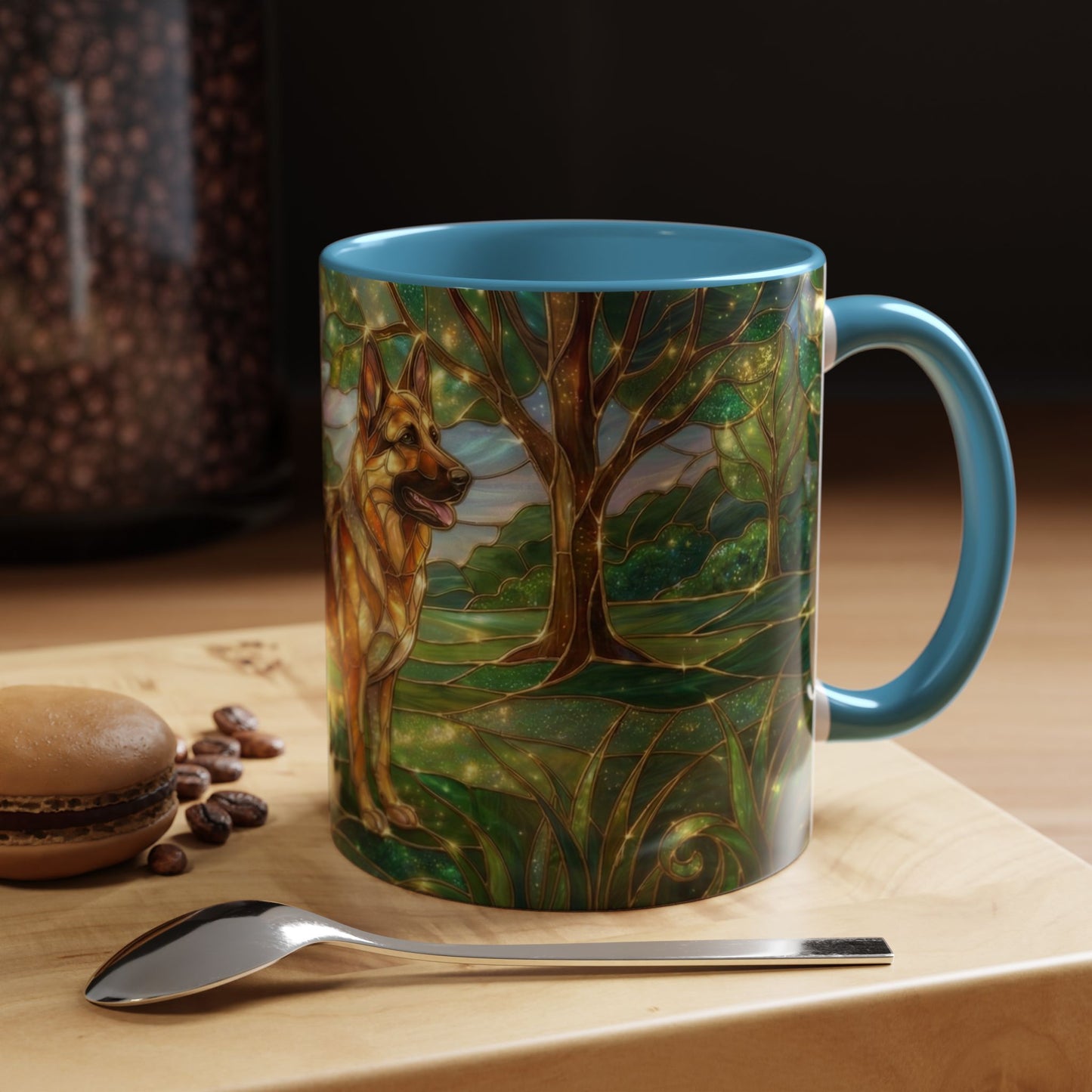 German Shepherd Mug, Stained Glass Dog Coffee Mug, German Shepherd Art Cup, Dog Lover Gift, Pet Memorial Mug, Colorful Dog Mug