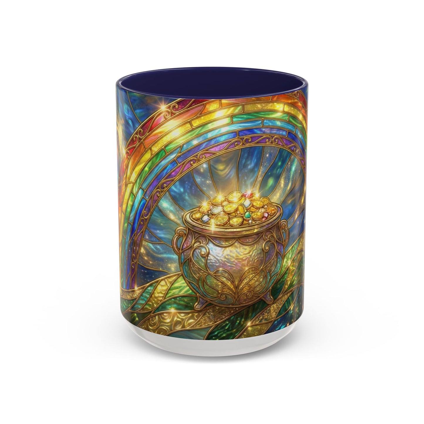 Stained Glass Pot of Gold Mug, Rainbow Coffee Cup, St Patricks Day Gift, Magical Fantasy Tea Mug, Celestial Drinkware, Lucky Irish Gift