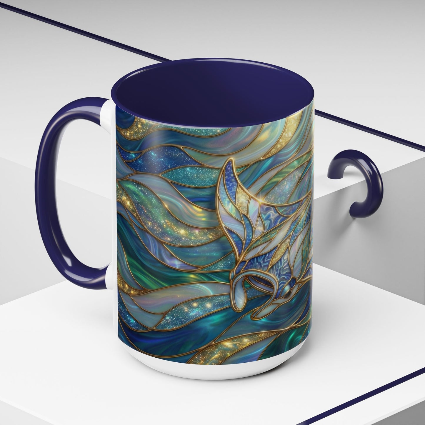 Stained Glass Manta Ray Mug, Ocean Coffee Cup, Manta Ray Art Mug, Nautical Gift, Coastal Decor Mug, Marine Life Coffee Cup