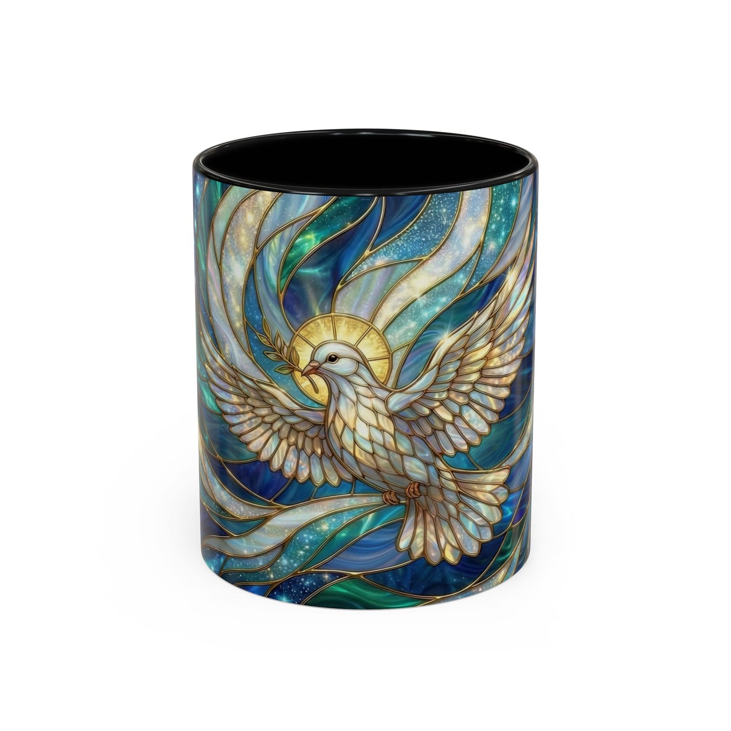 Stained Glass Dove Mug, Christian Coffee Cup, Religious Gift, Faith Art Mug, Holy Spirit Dove, Inspirational Christian Mug