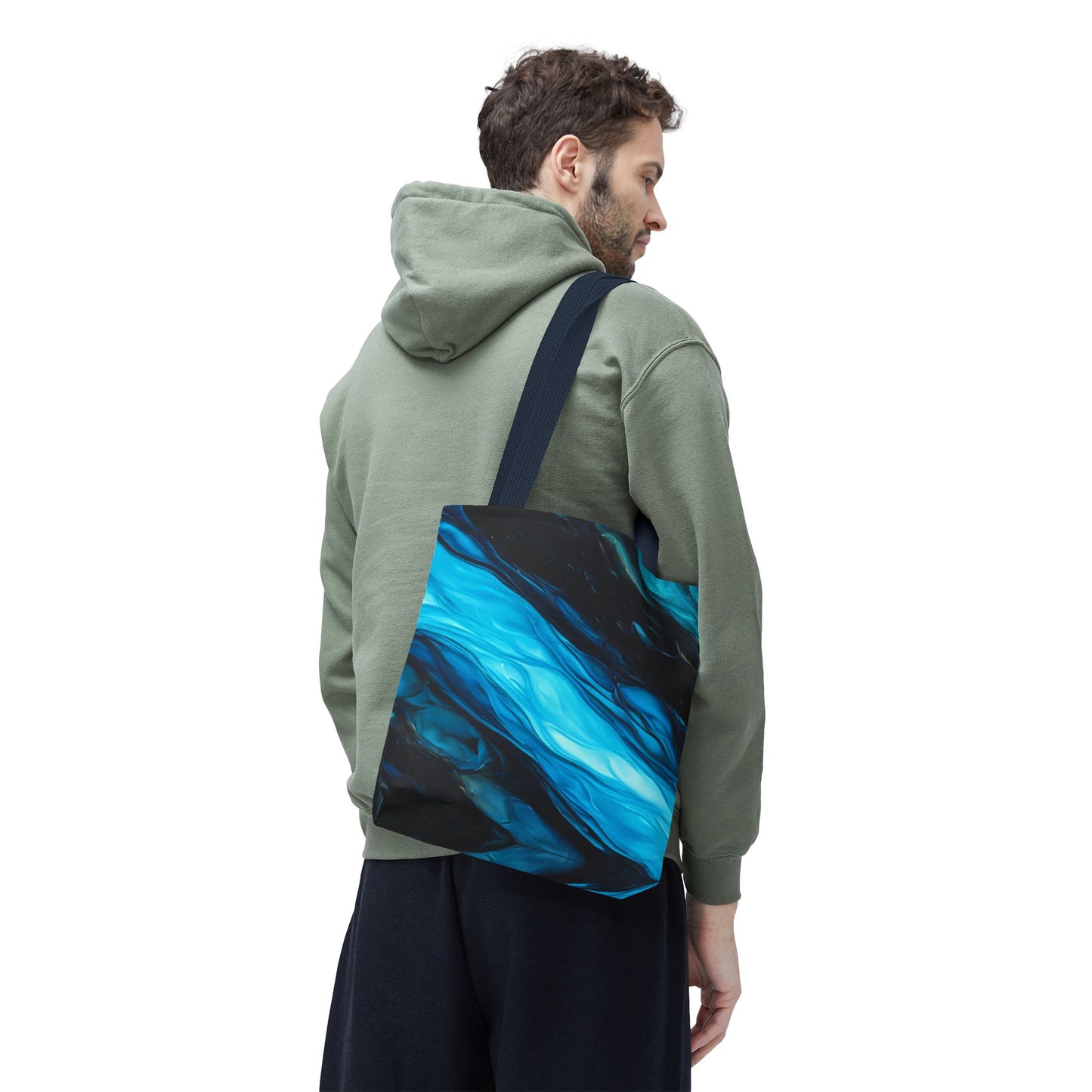 Blue Abstract Swirl Tote Bag – Fluid Art Style Reusable Shopping Bag, Modern Artistic Everyday Carry, Eco-Friendly Gift for Art Lovers