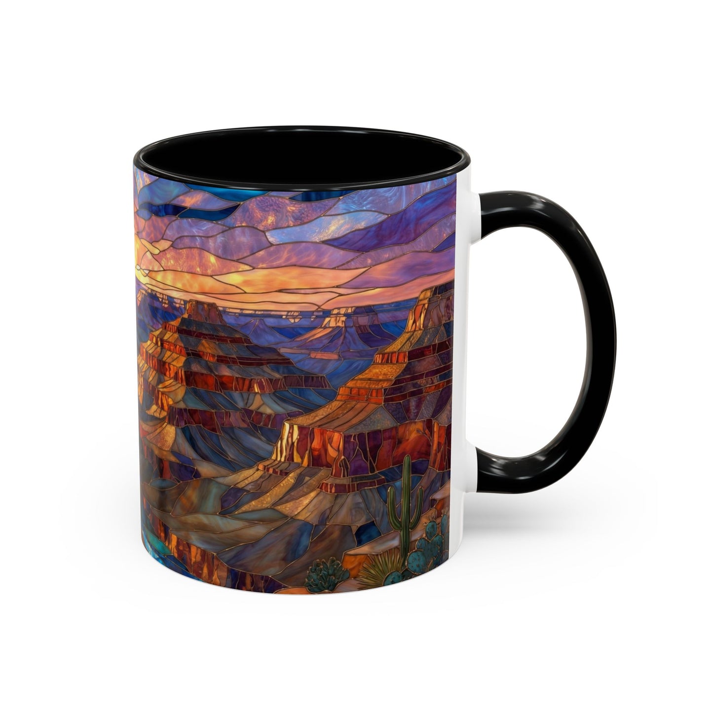 Stained Glass Grand Canyon Mug, Southwest Landscape Coffee Cup, Sunset Canyon Art Mug, Nature Gift For Hikers, Colorful Scenic Grand Canyon Illustration