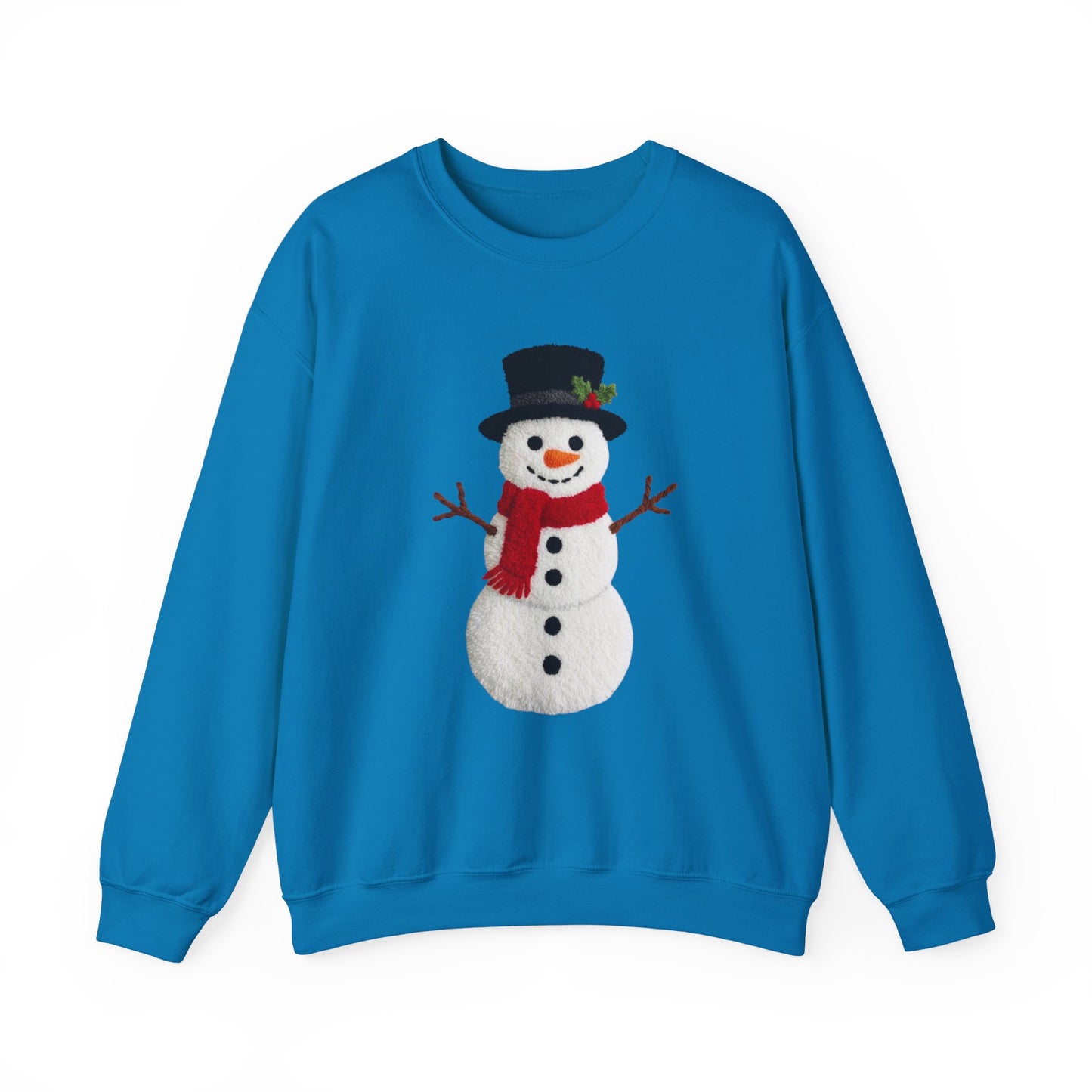 Faux Patchwork Crochet Snowman Sweatshirt, Winter Snowman Crewneck, Cozy Holiday Sweater, Christmas Sweatshirt, Festive Winter Shirt, unisex gift