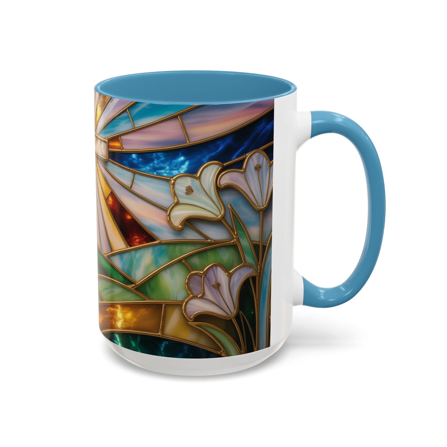 Stained Glass Cross Mug, Christian Coffee Cup, Faith Gift Mug, Religious Art Mug, Floral Church Mug, Inspirational Faith Cup, Easter Gift