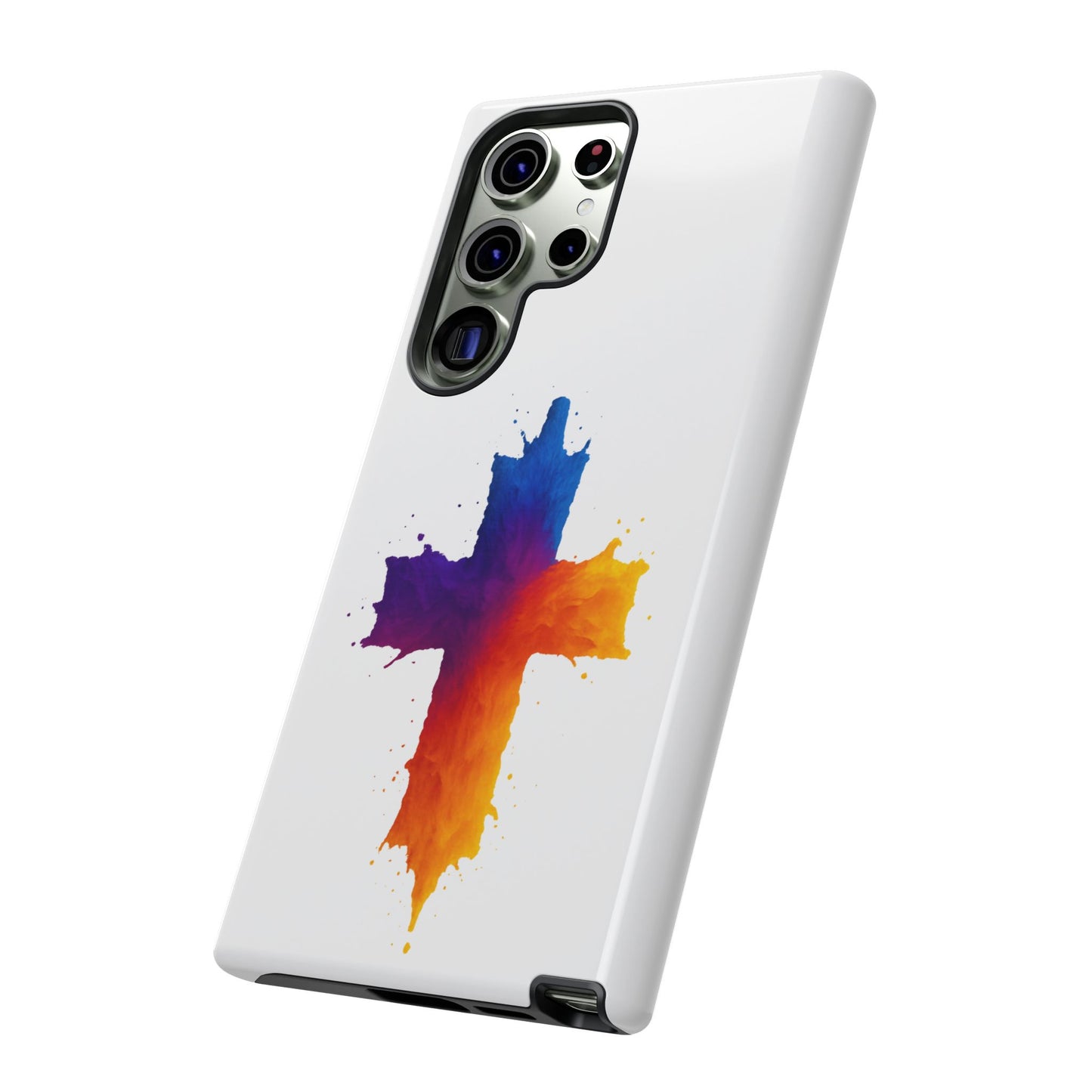 Christian Cross Phone Case – Vibrant Watercolor Design, Faith-Based Gift, Bible Verse Inspired Cell Cover