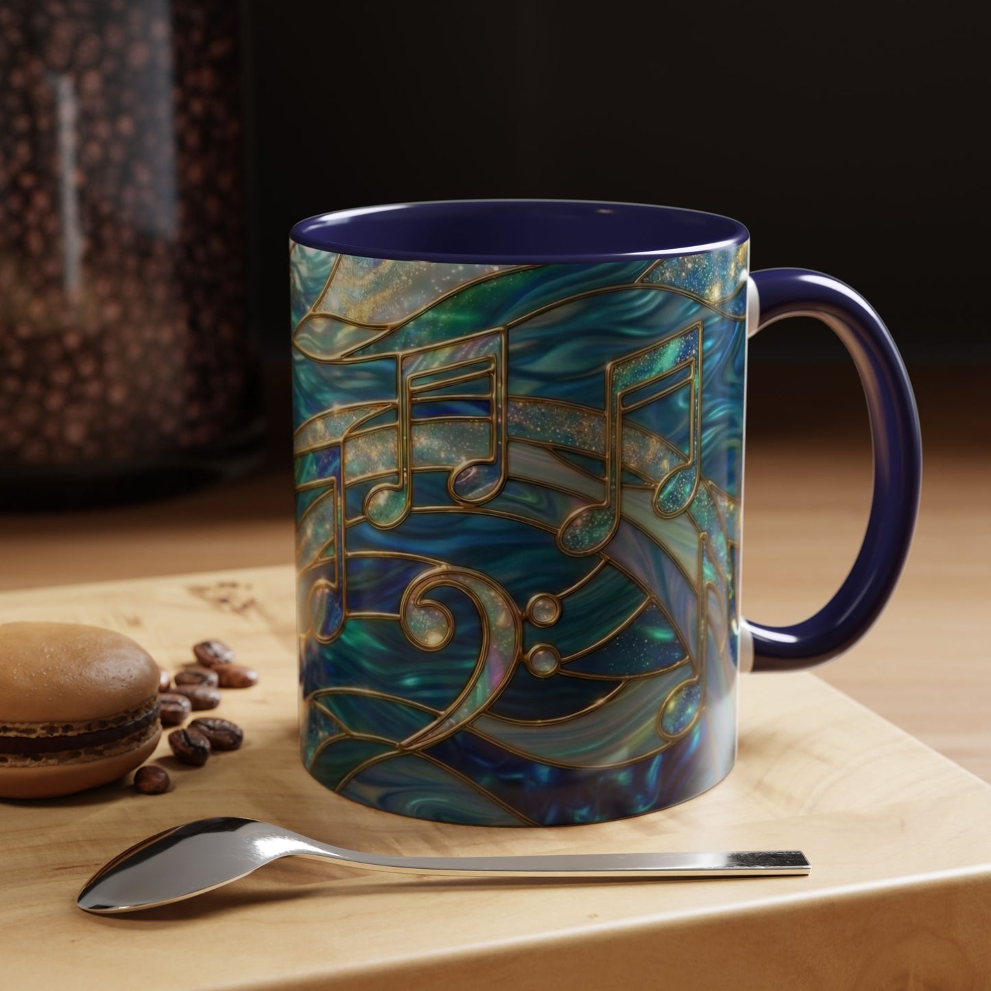Music Notes Mug, Music Lover Coffee Cup, Stained Glass Music Mug, Musician Gift, Piano Teacher Mug, Aesthetic Music Cup