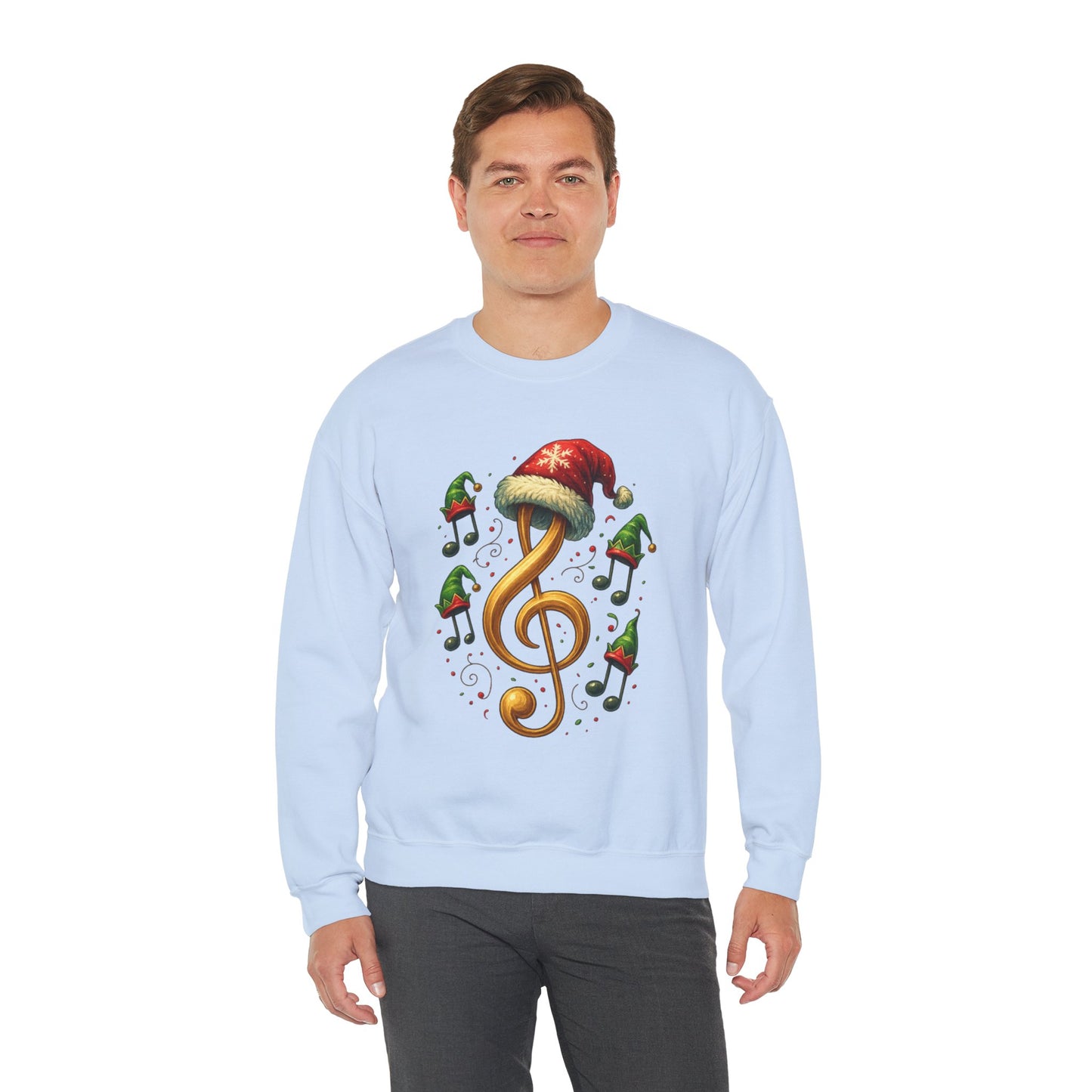 Christmas Music Note Sweatshirt, Holiday Treble Clef Sweater With Santa Hat, Festive Music Lover Gift, Cozy Winter Crewneck Unisex Top