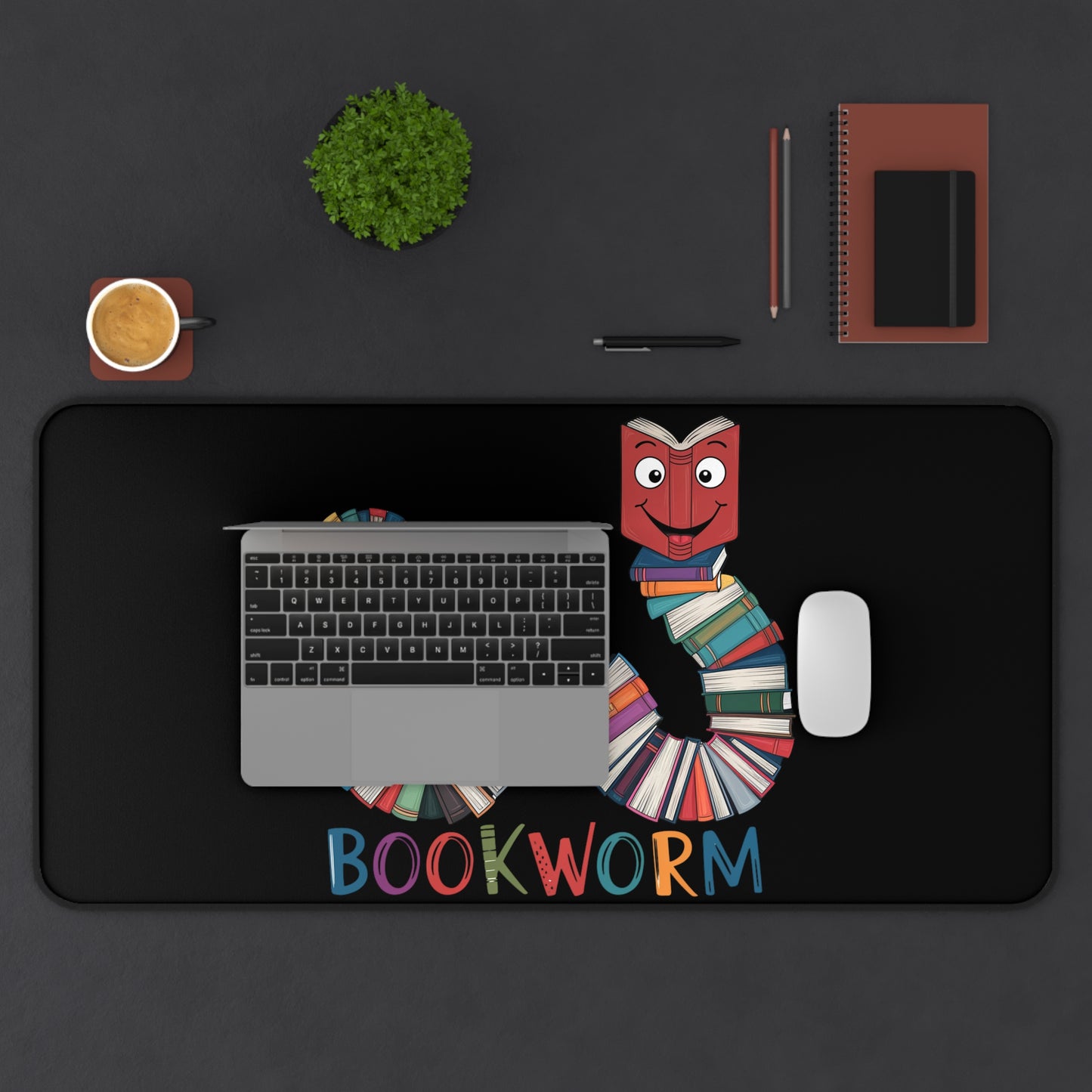 Desk Mat Mouse Pad Bookworm Fun Design