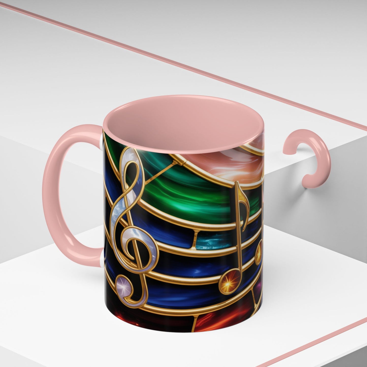 Stained Glass Music Mug, Musical Notes Coffee Cup, Colorful Treble Clef Mug, Musician Gift Idea, Music Lover Cup, Art Mug for Singers