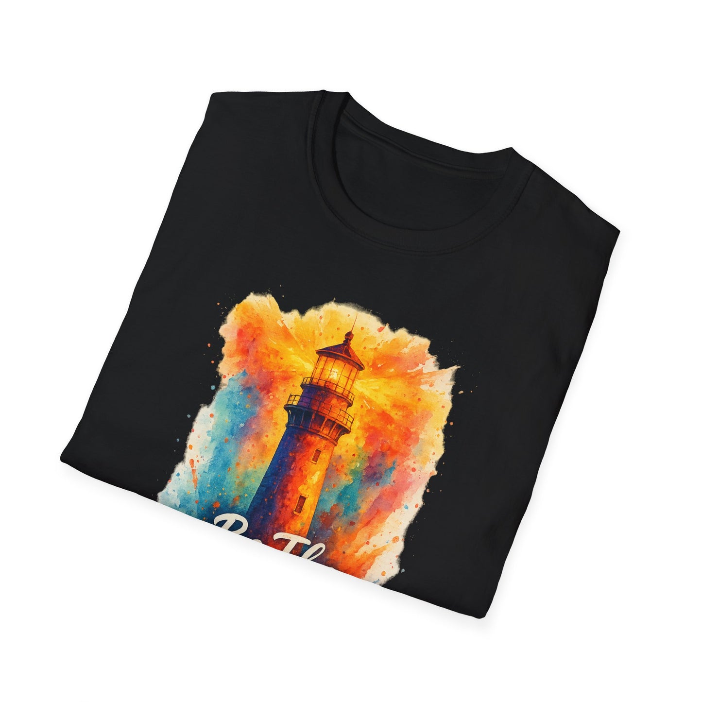 Be The Light Lighthouse T-Shirt | Inspirational Spiritual Tee | Coastal Nautical Gift for Her and Him | Unisex Softstyle Graphic Tee
